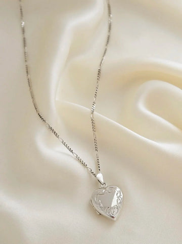 Vintage silver puffy heart locket pendant