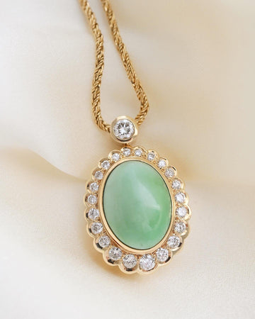 Jade and diamond pendant with chain in 14K gold