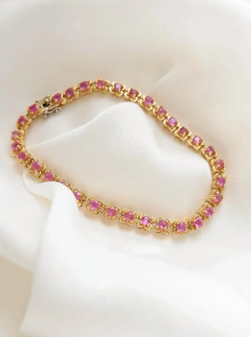 Natural ruby tennis bracelet in 18K solid gold