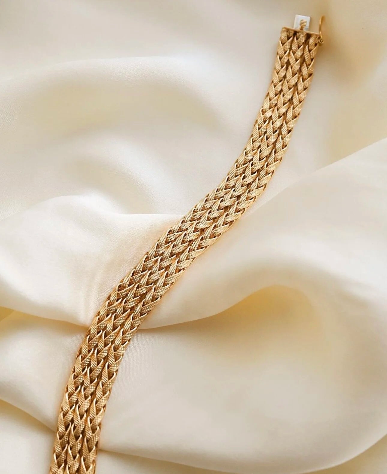 Heavy 27 Grams Italian Vintage Triple Mesh Rope Link Bracelet 18K Gold