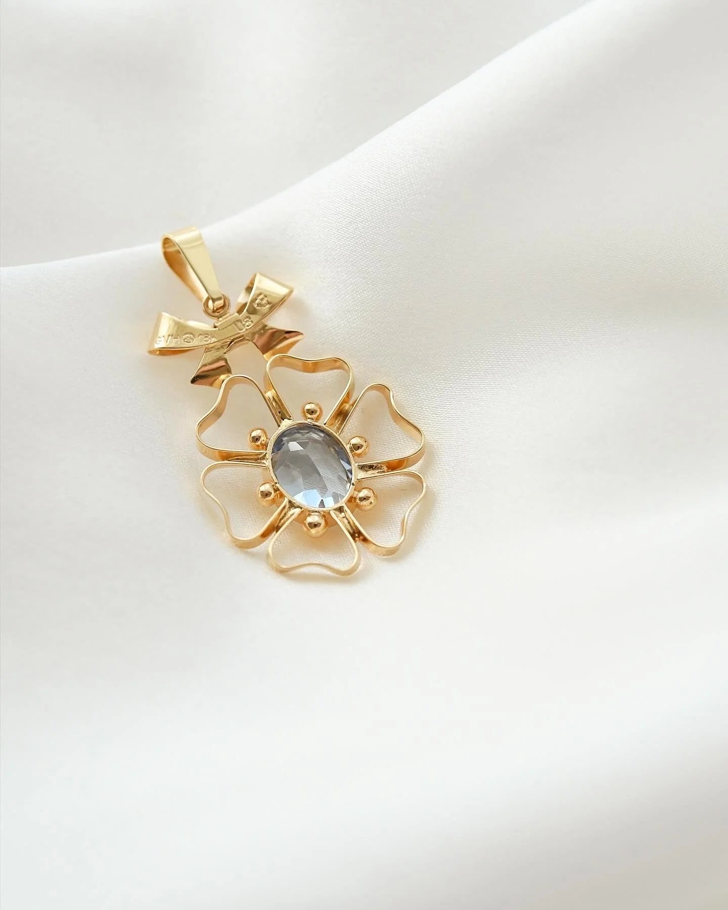 Feminine Bow Pendant w Spinel 18K Gold 1946