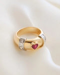 Rare Swedish Vintage Ring Princess Cut Diamonds and Heart Sapphire 18K Gold