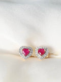 Darling Pair of Heart Ruby x Diamond Earrings 18K Gold Vintage