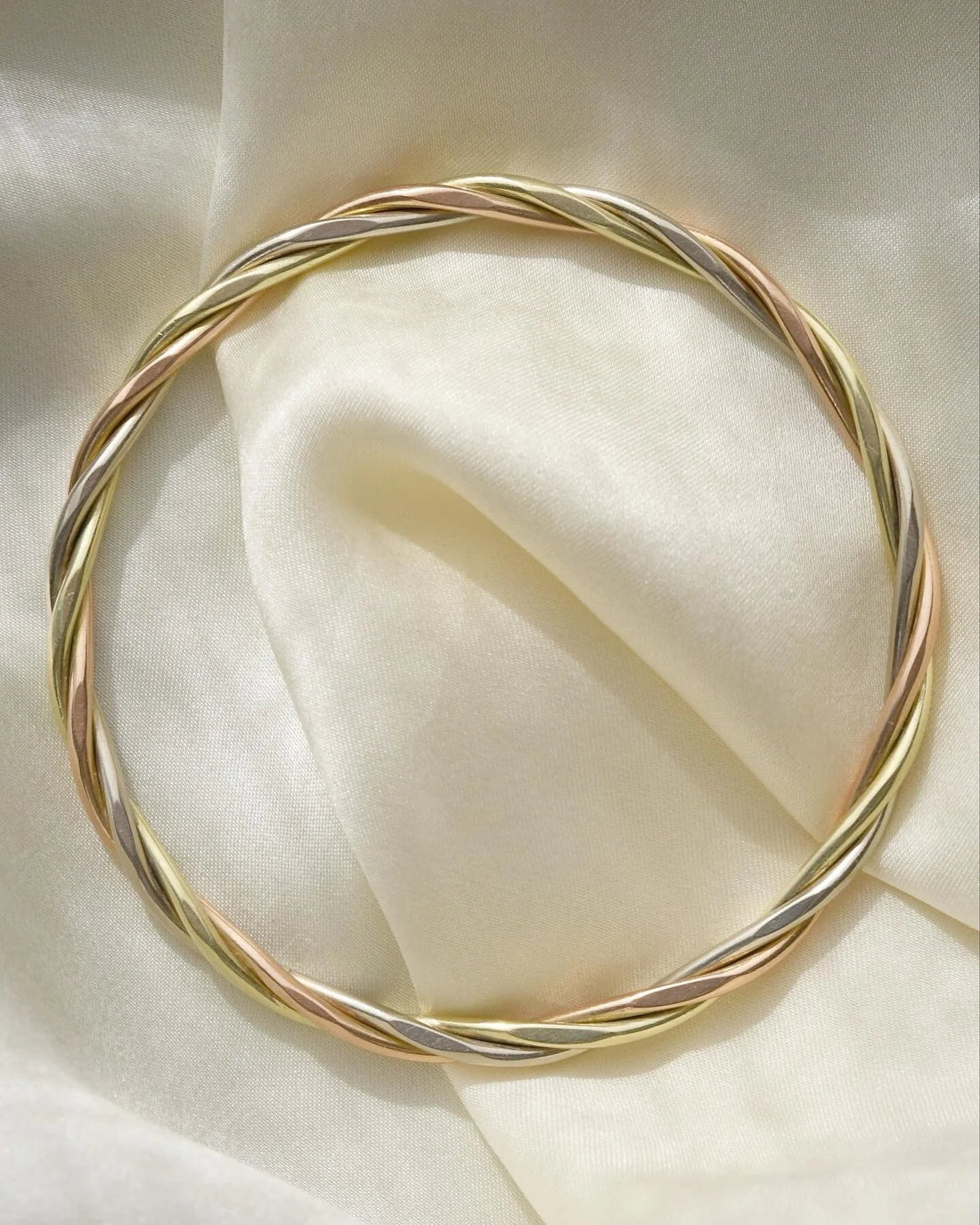 Beautiful Twisted Tri Color Bangle 14K Gold