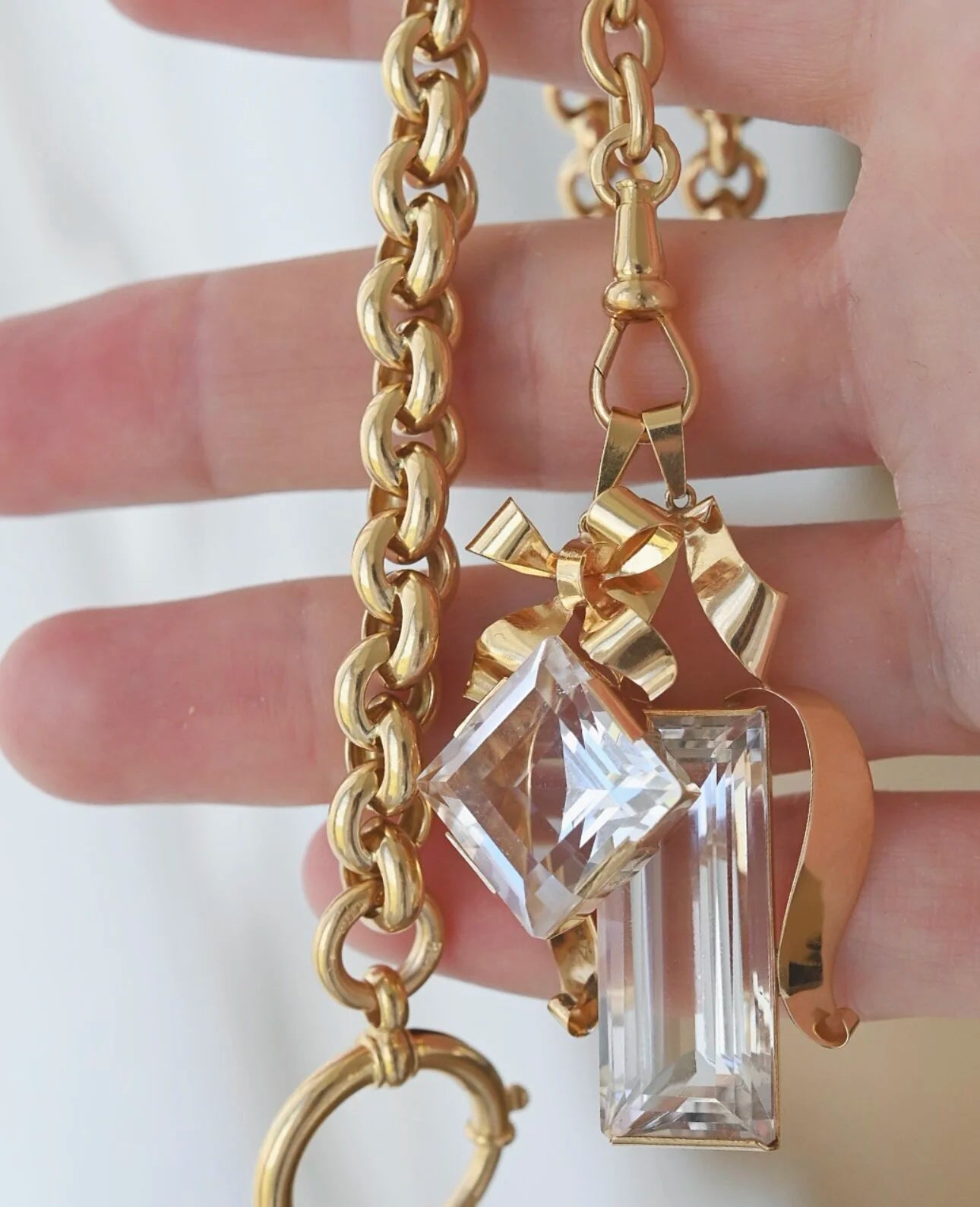 One left! Huge Amazing Swedish Vintage Pendants Rock Crystal 18K Gold 1950s
