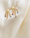 Shipping included! Cute Moon and Sapphire Cascade Earrings 18K Gold