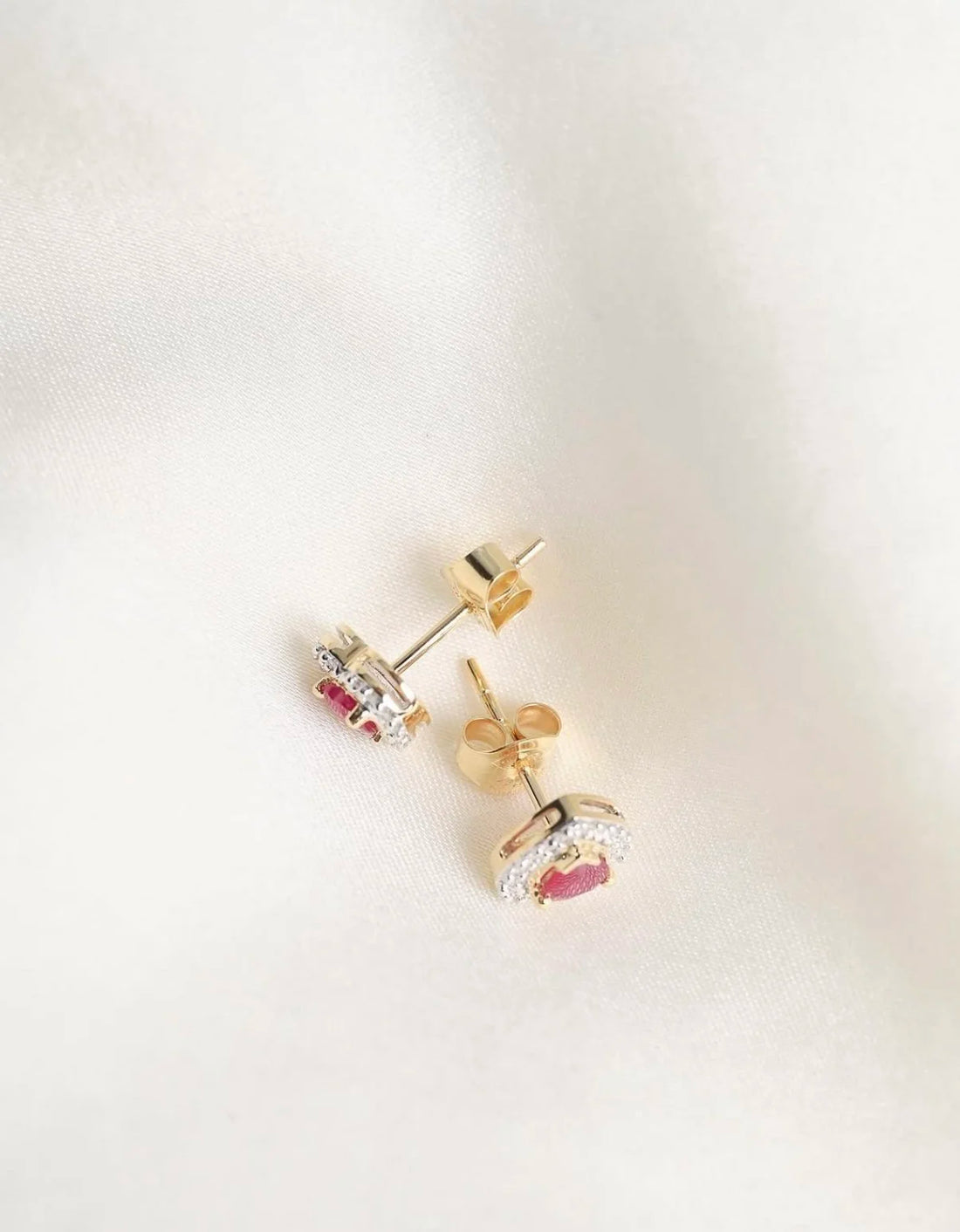 Darling Pair of Heart Ruby x Diamond Earrings 18K Gold Vintage