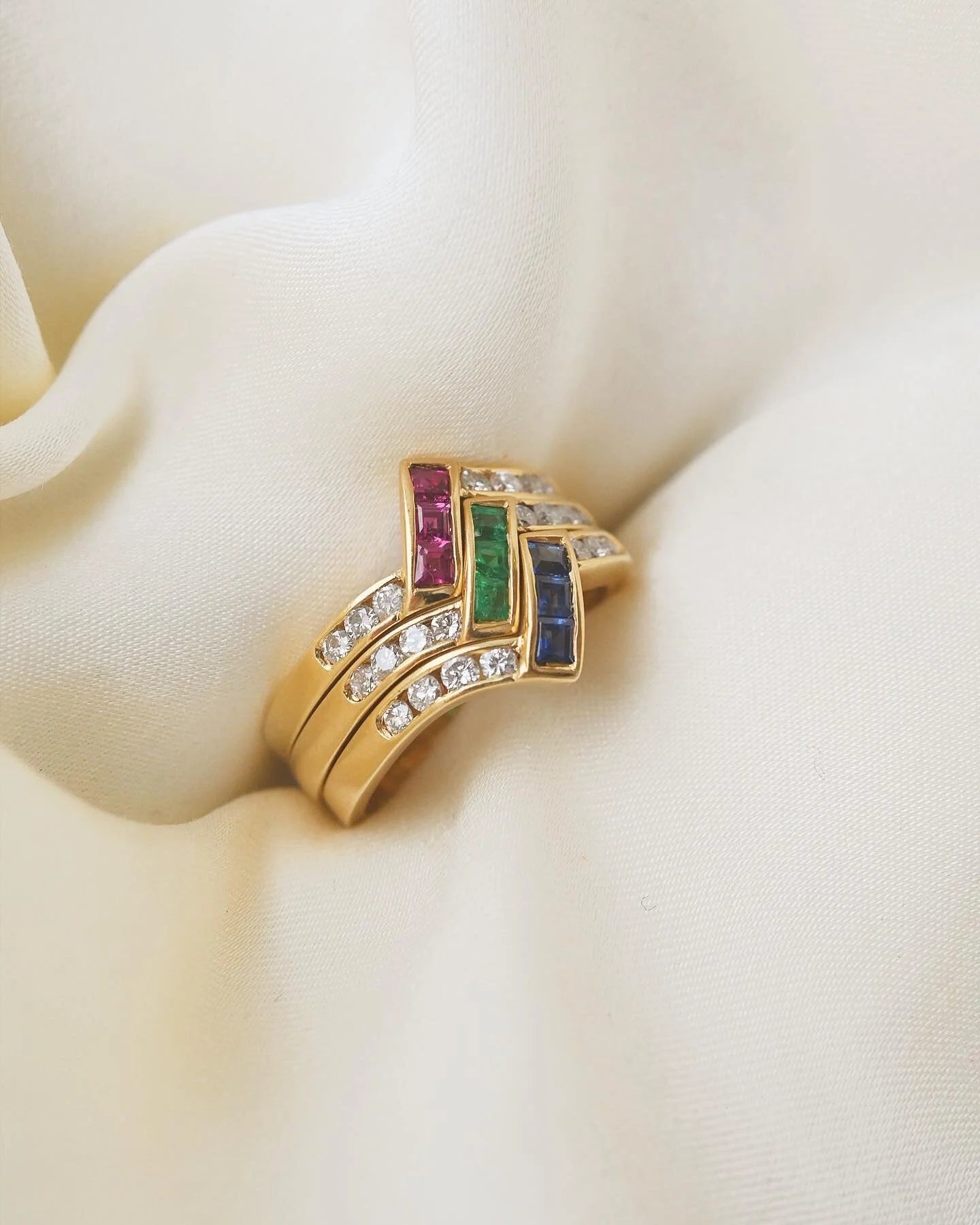Diamond x Ruby x Sapphire x Emerald Harem Ring 18K Gold