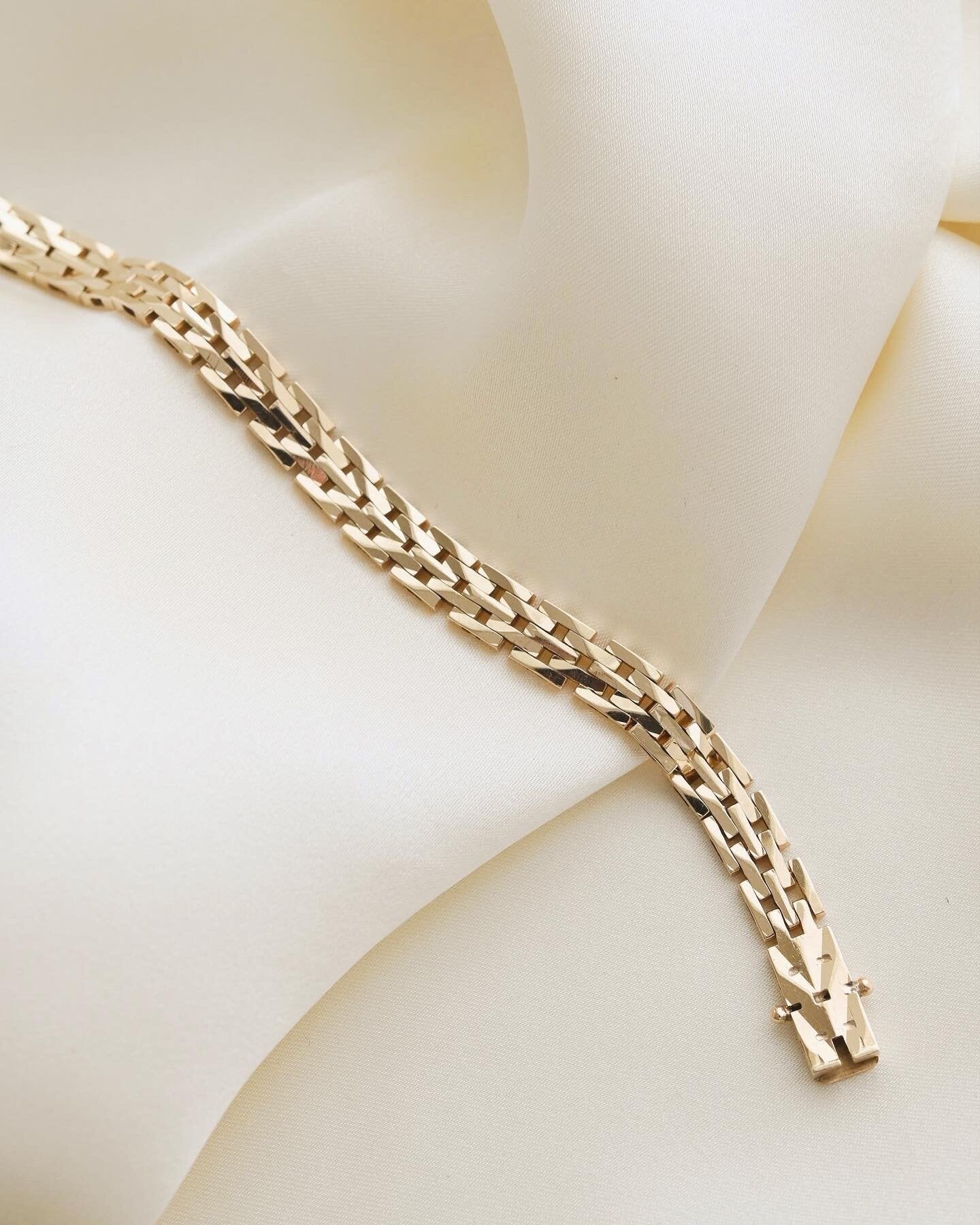 Super Rare Faceted Danish Vintage Brick Bracelet 14K Gold 1960