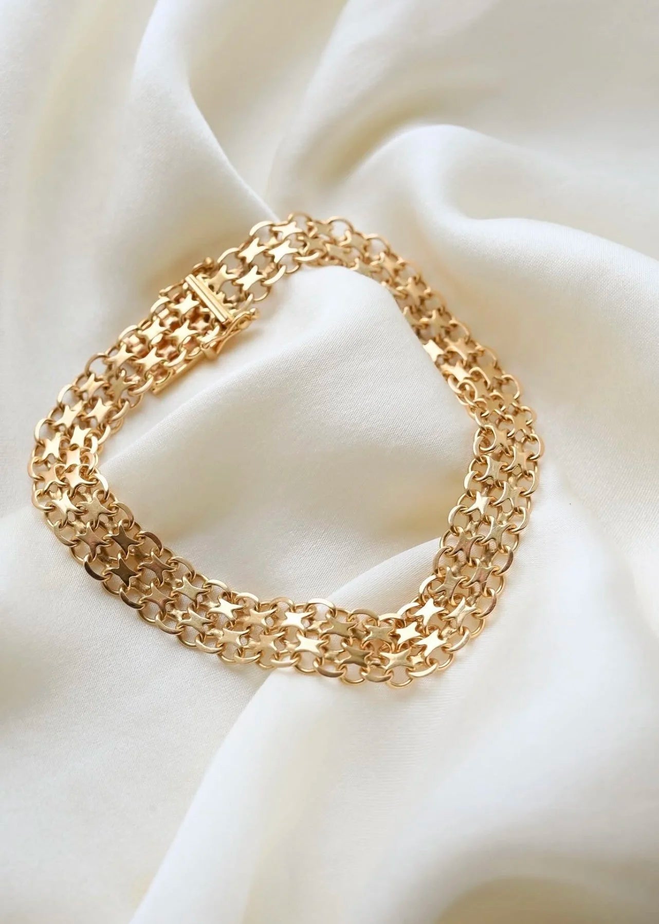 Fabulous Heavy Vintage Star Link Bracelet 18K Gold 1965