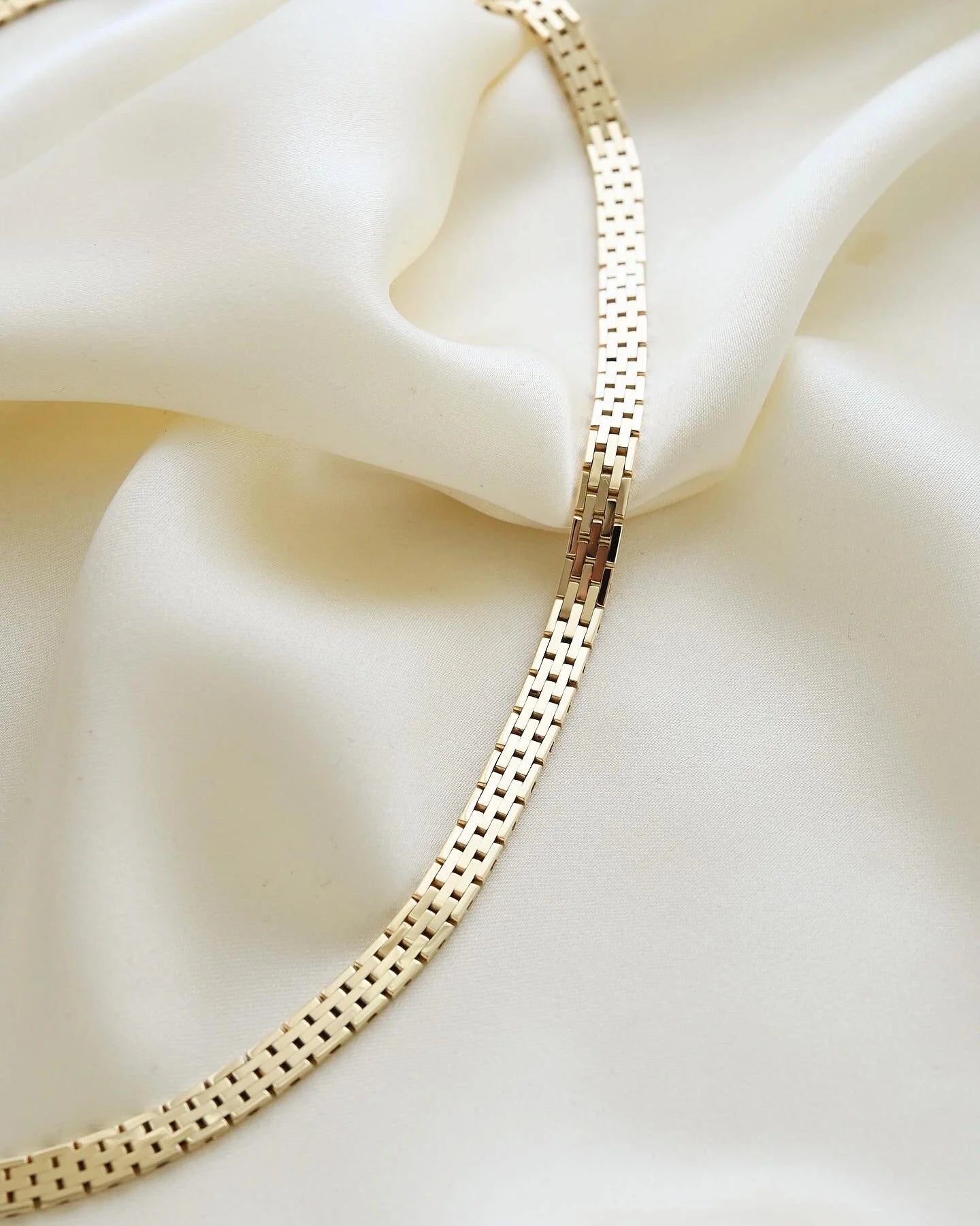 Stunning Rare Longer Brick Link Necklace 14K Gold 1960s