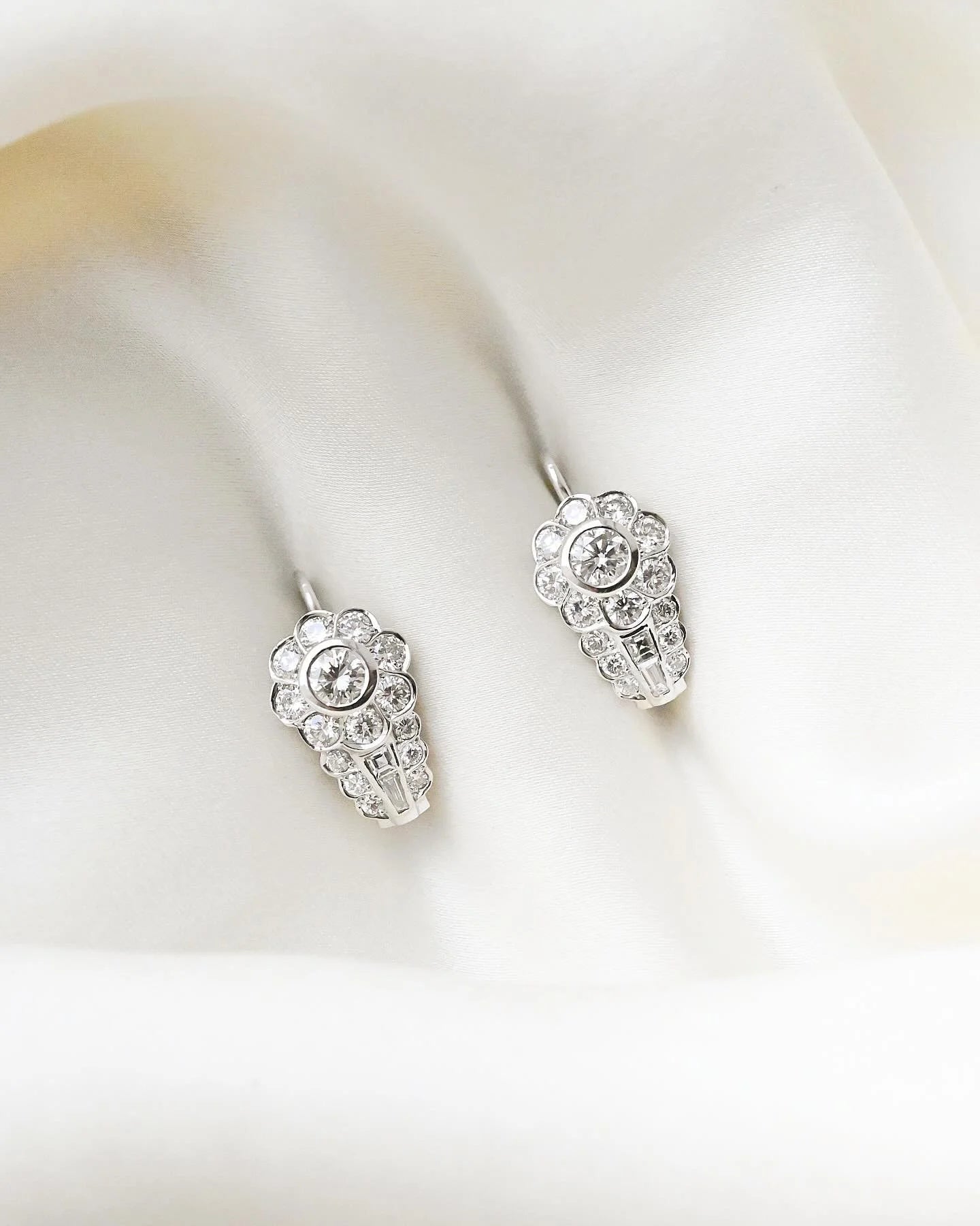 Once in A Lifetime Dangling Diamond Cluster Earrings 2.50 Carats 14K Gold Denmark 1900s