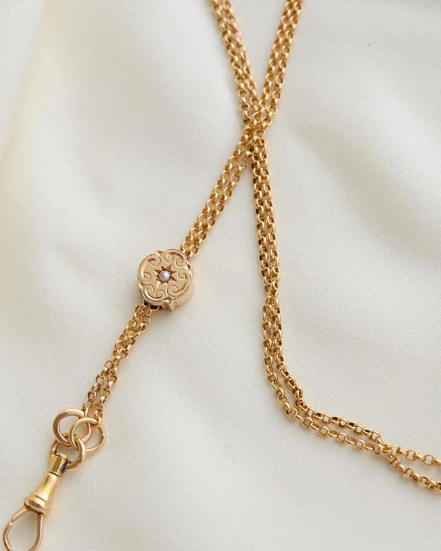 47.3 Inches Antique Long Guard Chain 18K Gold