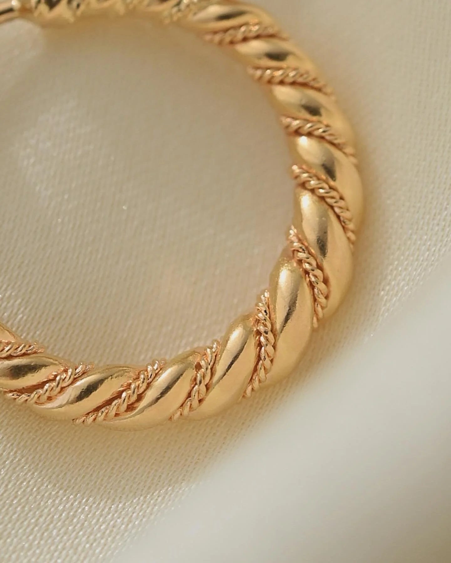 Solid Through and Through Twist Hoops 18K Gold Mid Century