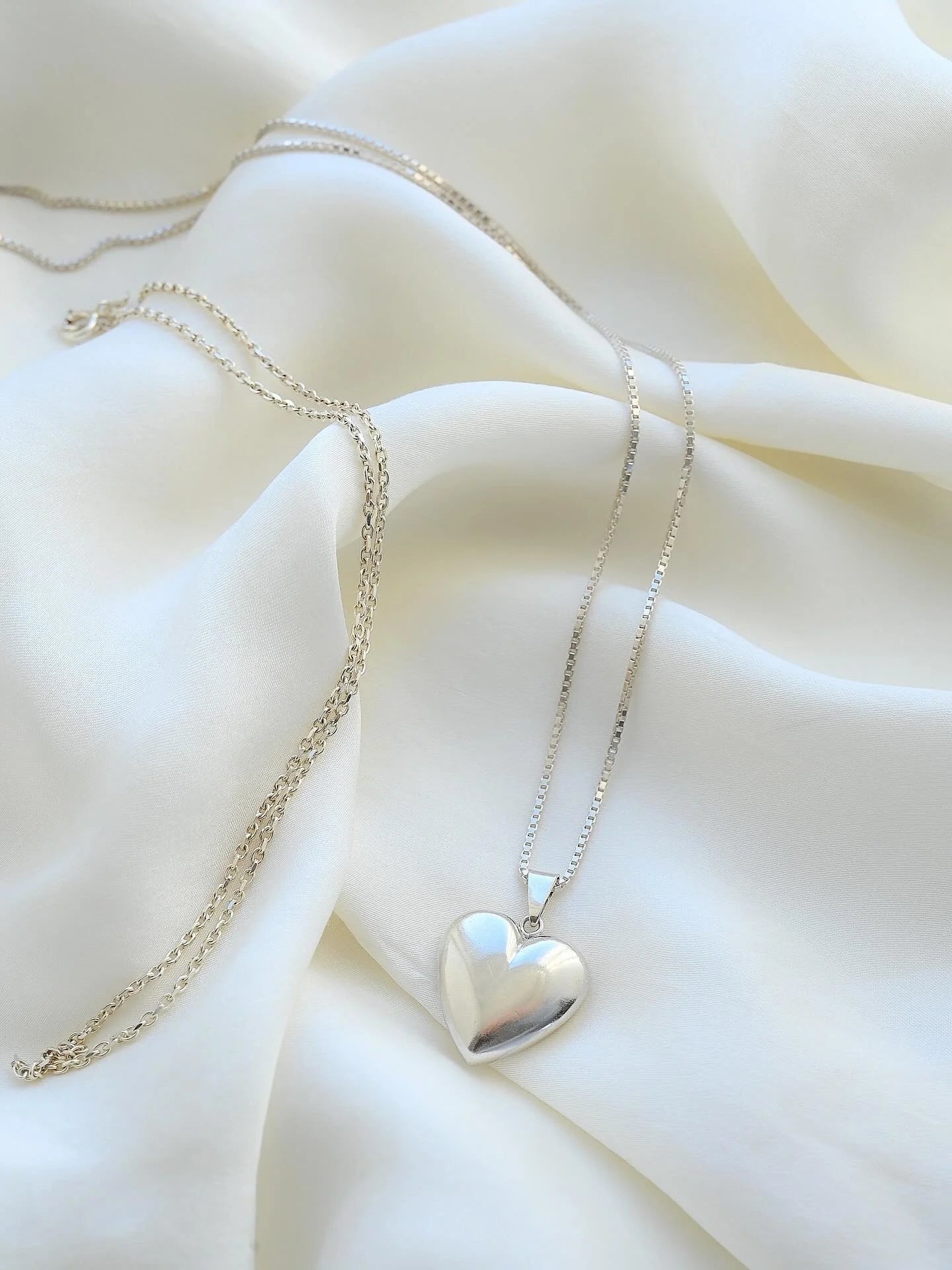 Endlessly Wearable Perfect Puffy Heart w Two Chains Silver Vintage 1960s
