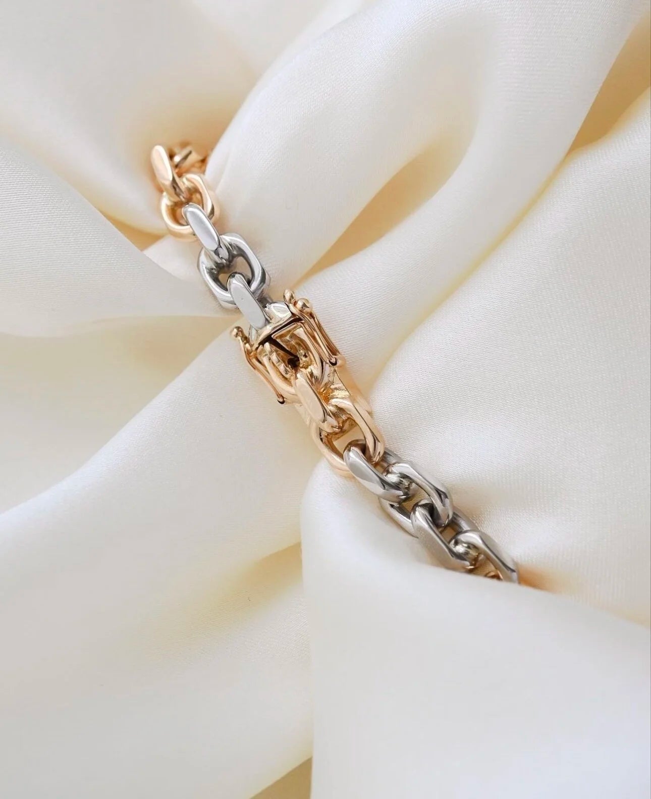 Incredible RARE White and Yellow Gold Biker Link Bracelet 18K Gold 1965 Sweden