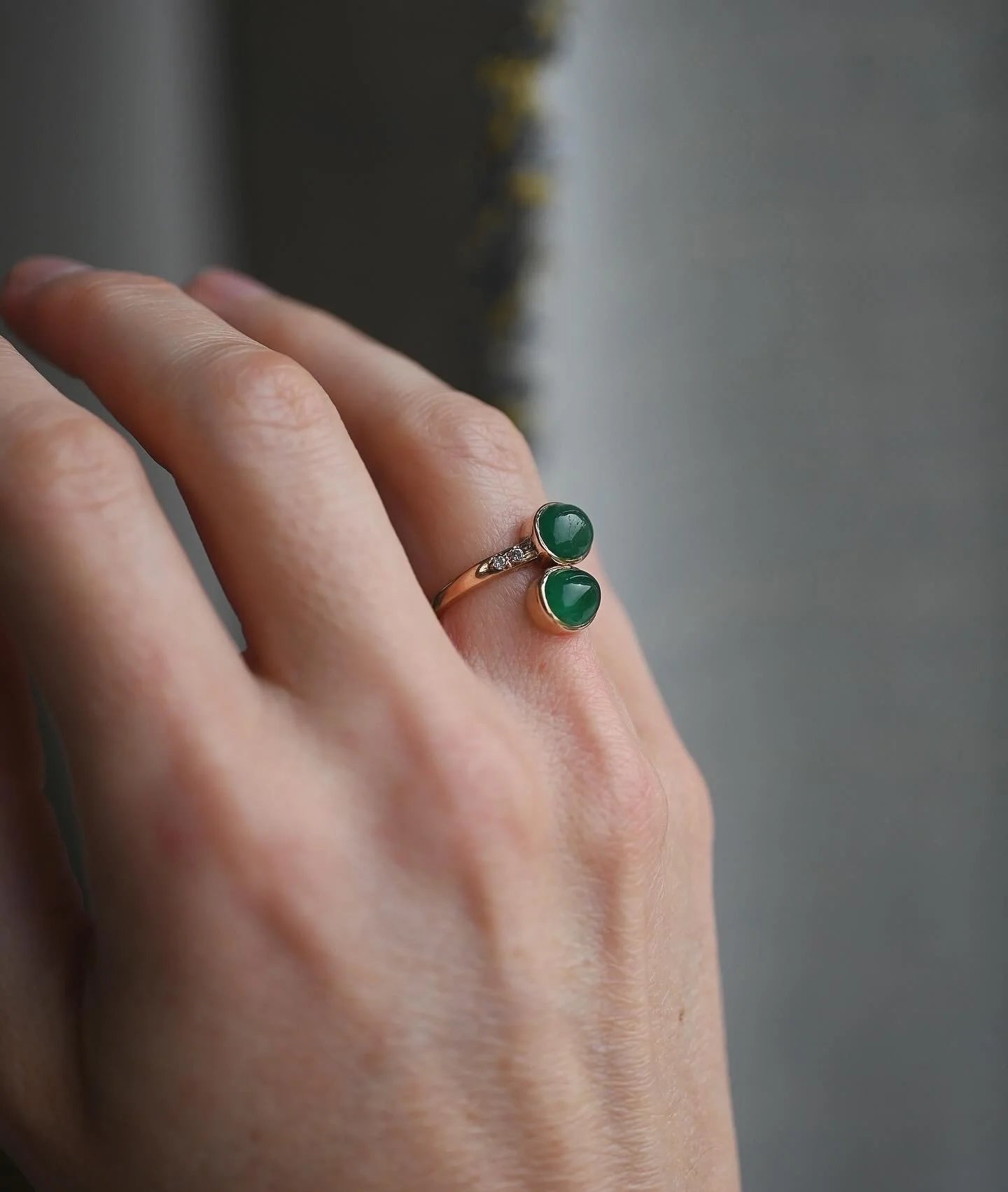The Best Antique Emerald Bypass Toi Et Moi Ring 14K Gold