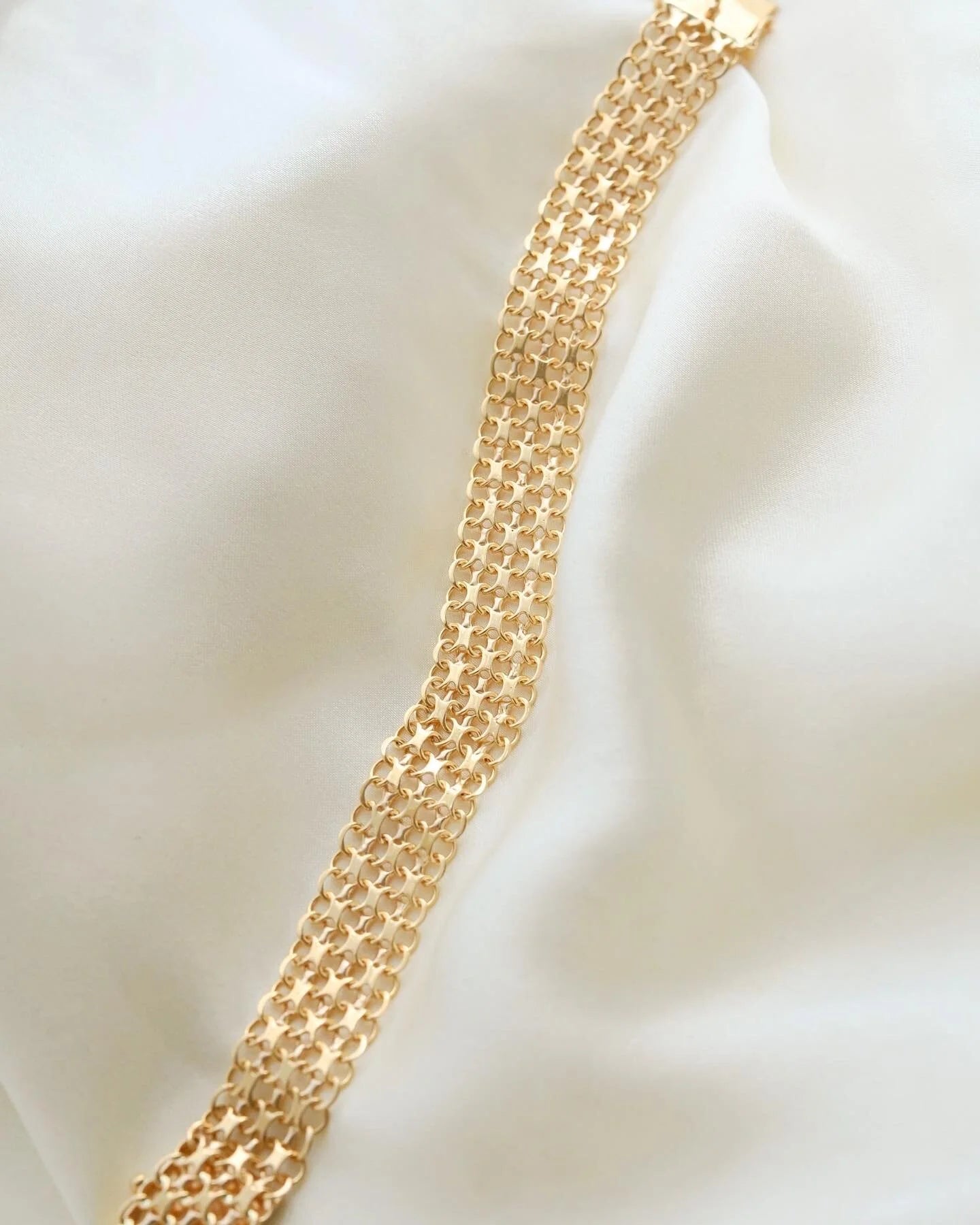 Glowing Wide Star Link Bracelet 18K Gold Sweden 1968