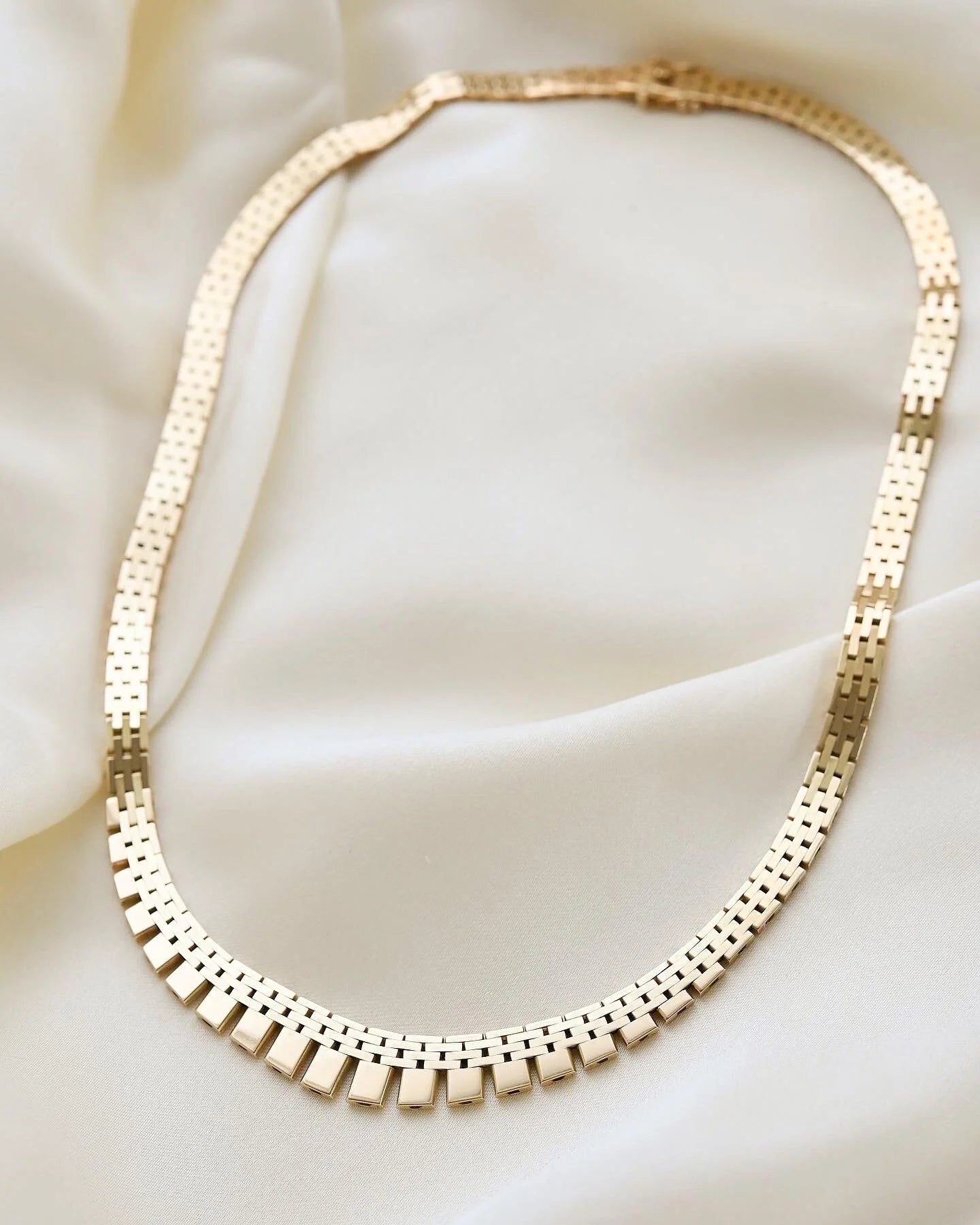 Dreamy Heavy Brick Link Vintage Necklace 14K Gold 1960