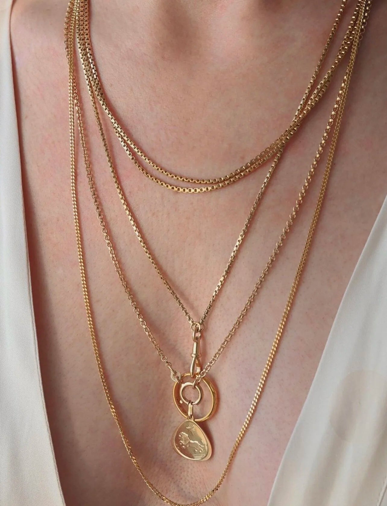 Long Wrap Around Once or Twice 27.4 Inches Faceted Italian Curb Link Necklace 18K Gold