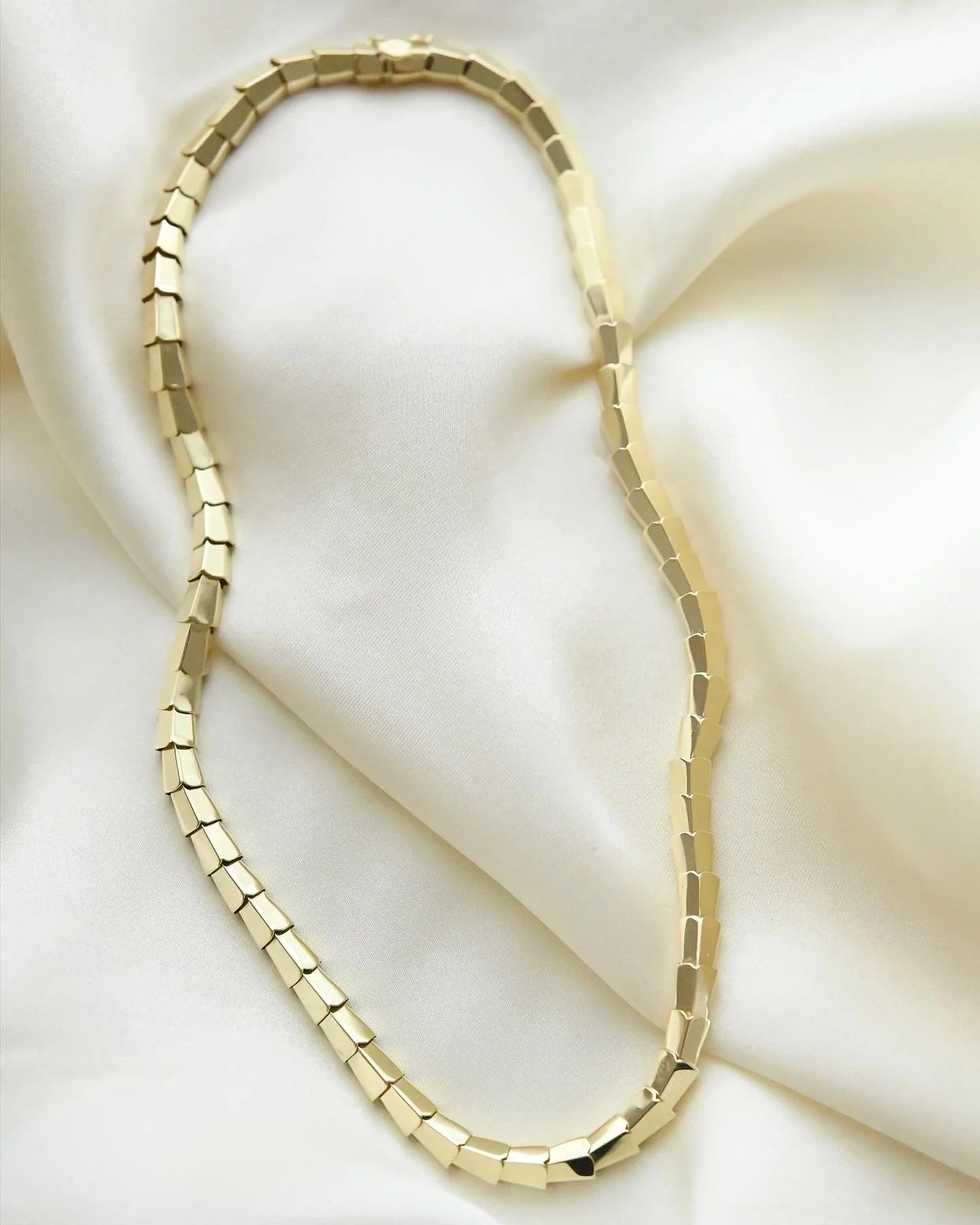 Brilliant Flexible Snake Necklace Danish Vintage 14K Gold 1970s