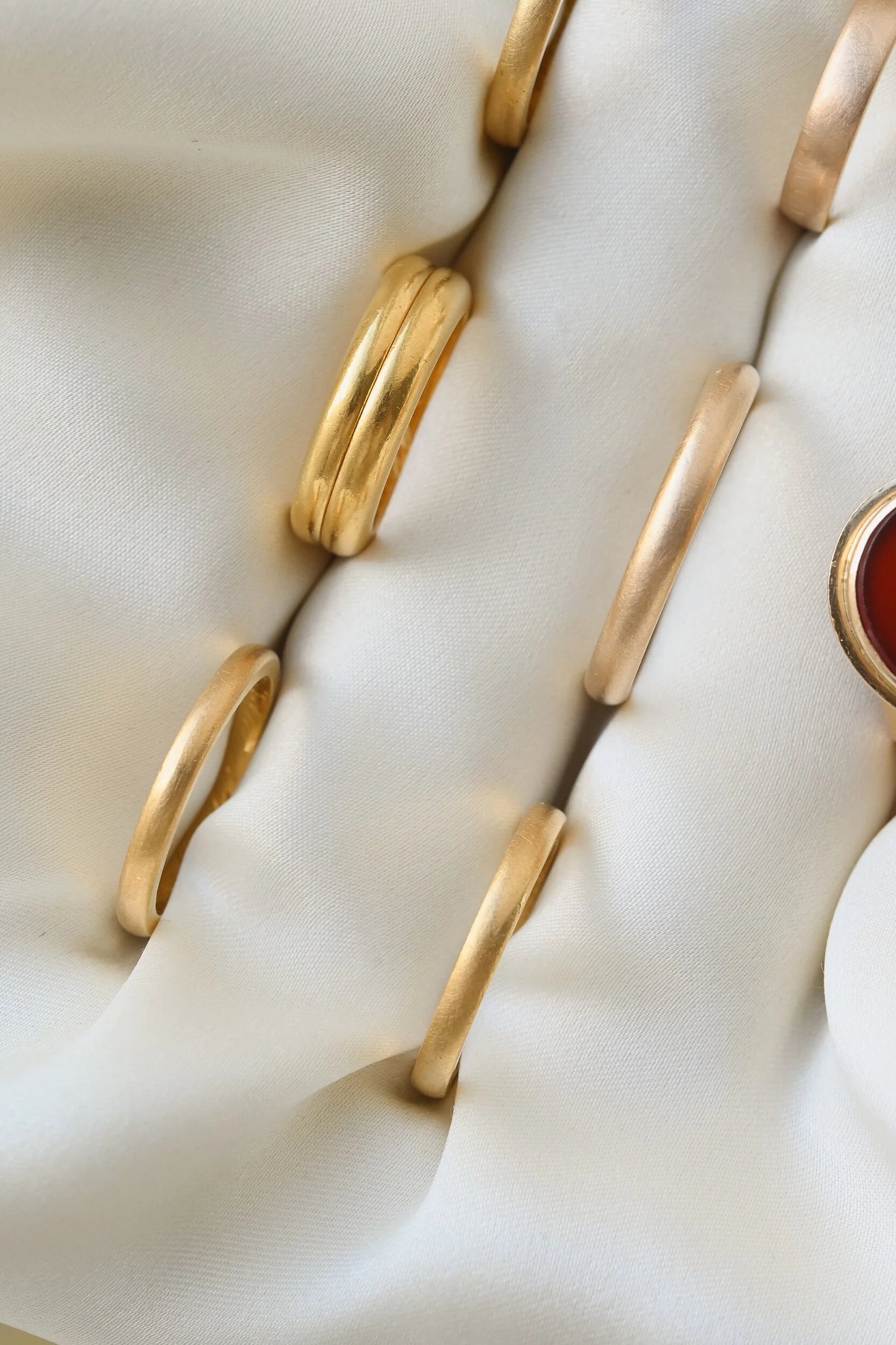 Set of TWO Size 5 Extraordinary Antique Art Deco Bands 23K Gold 1927 and 1933