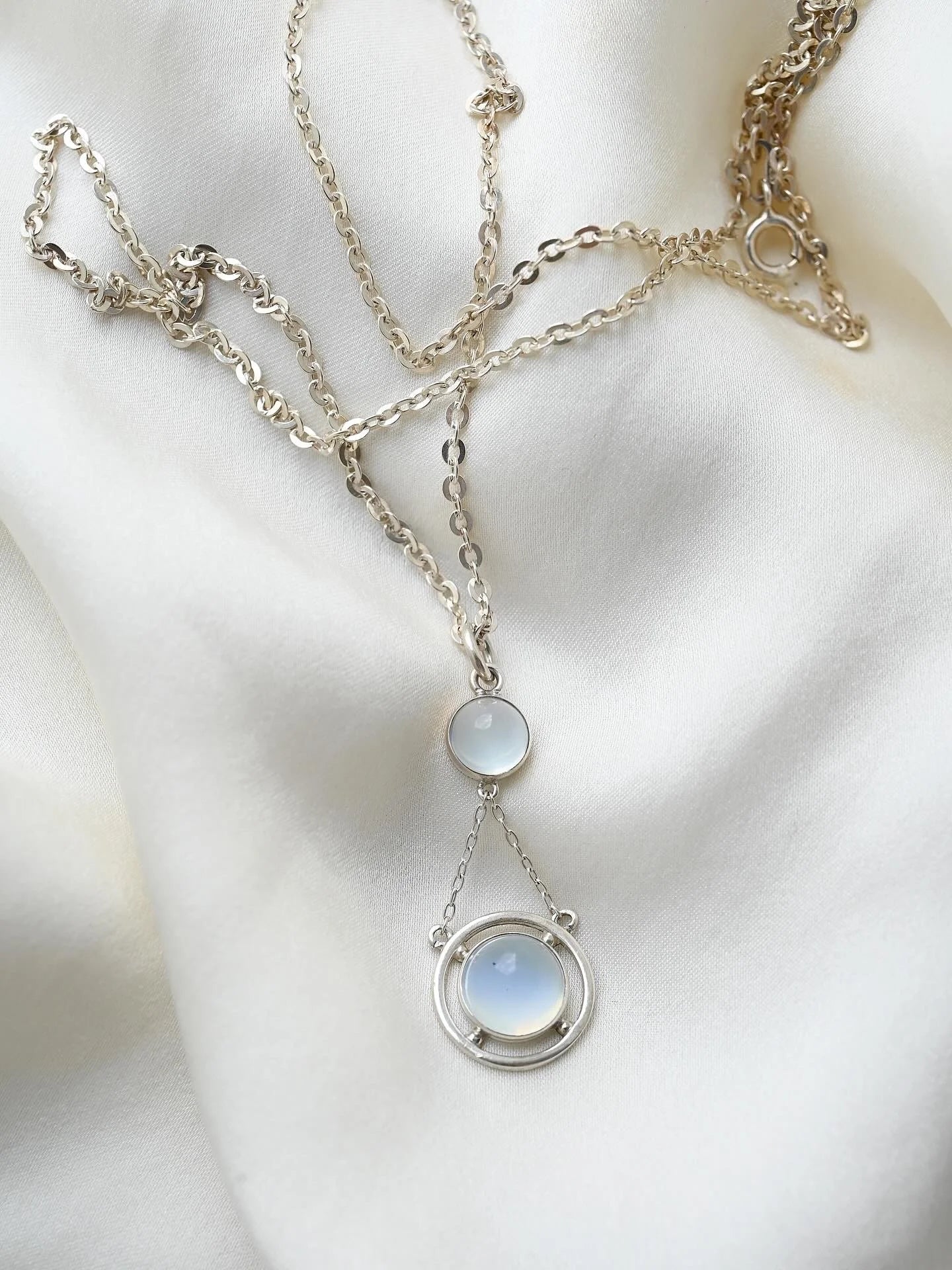 Ethereal Magical Moonstone Silver Vintage Pendant w Chain