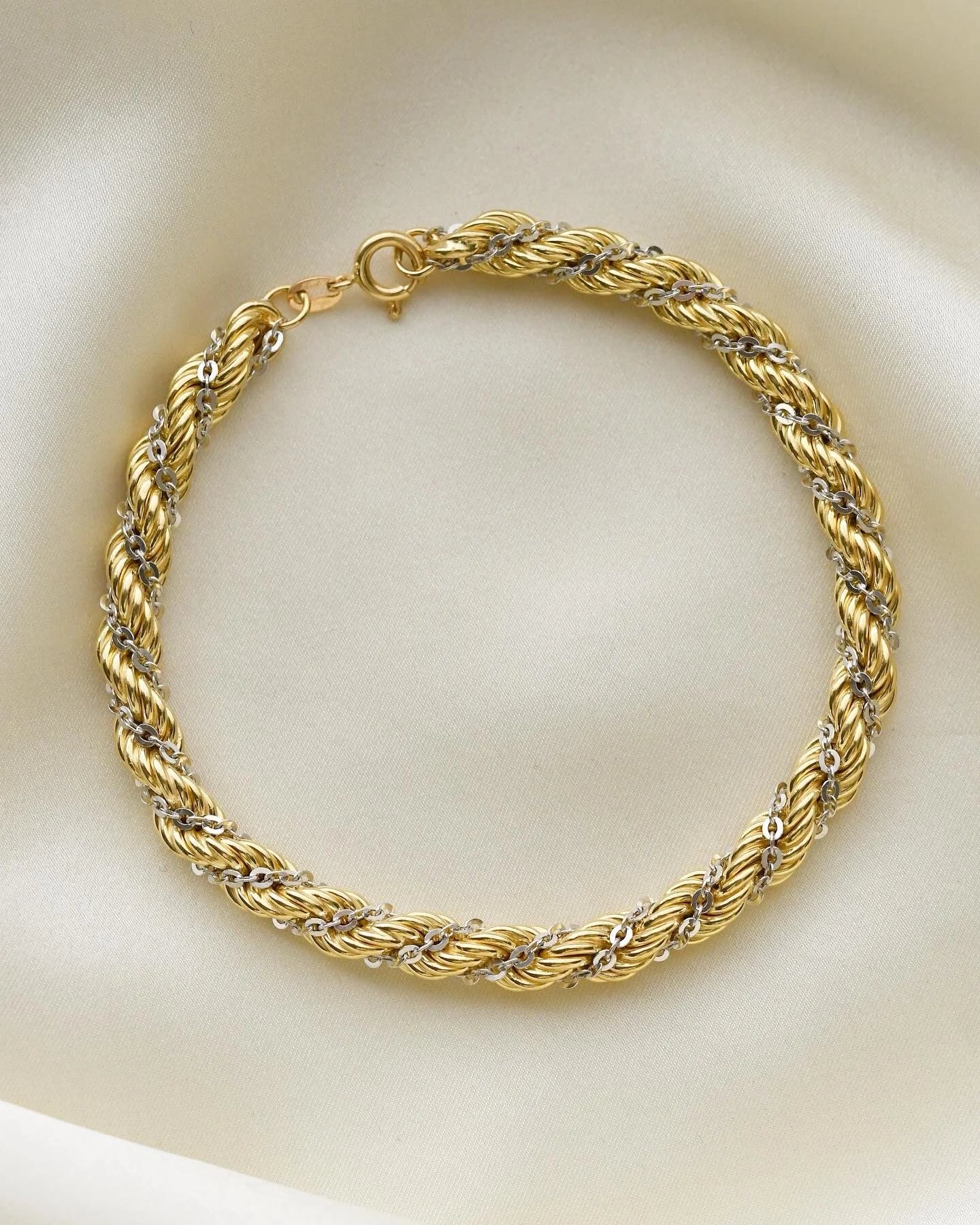Twisted Two Tone Italian Vintage Bracelet 18K Gold 1970s