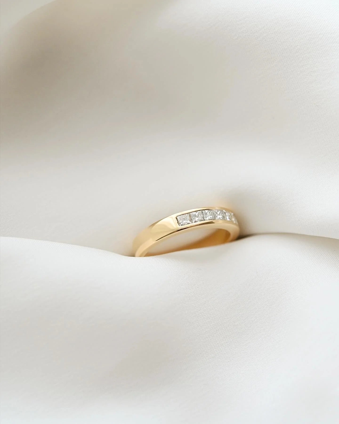 Amazing Princess Cut Channel Set Diamond Half Eternity Band 18K Gold