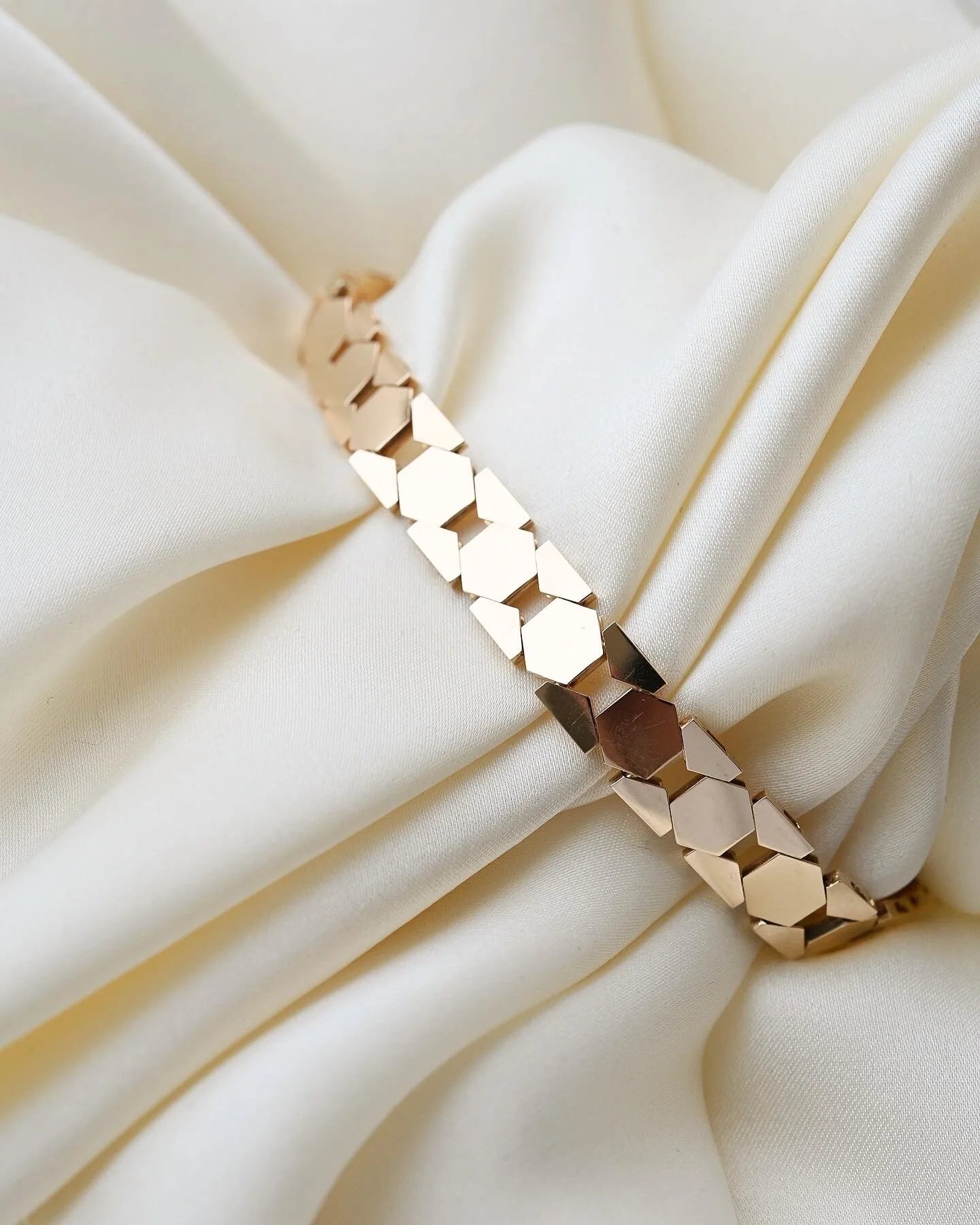 Rare Danish Mid Century Link Bracelet 14K Gold 1970