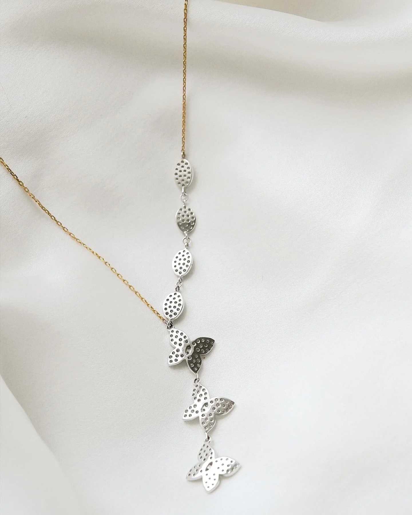 Diamond Butterfly Necklace 1 Carat 18K White and Yellow Gold w Certificate