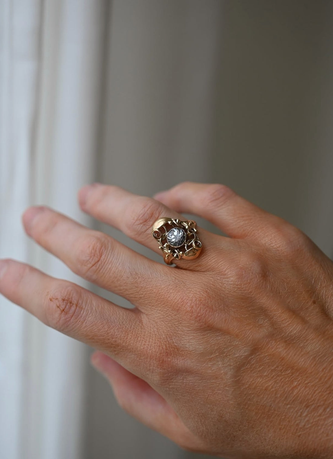 Danish Vintage Steel Blue Topaz Ring Size 7.5 US 14K Gold 1960s