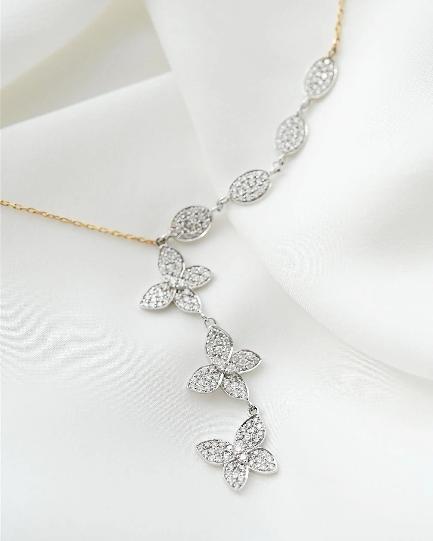 Diamond Butterfly Necklace 1 Carat 18K White and Yellow Gold w Certificate