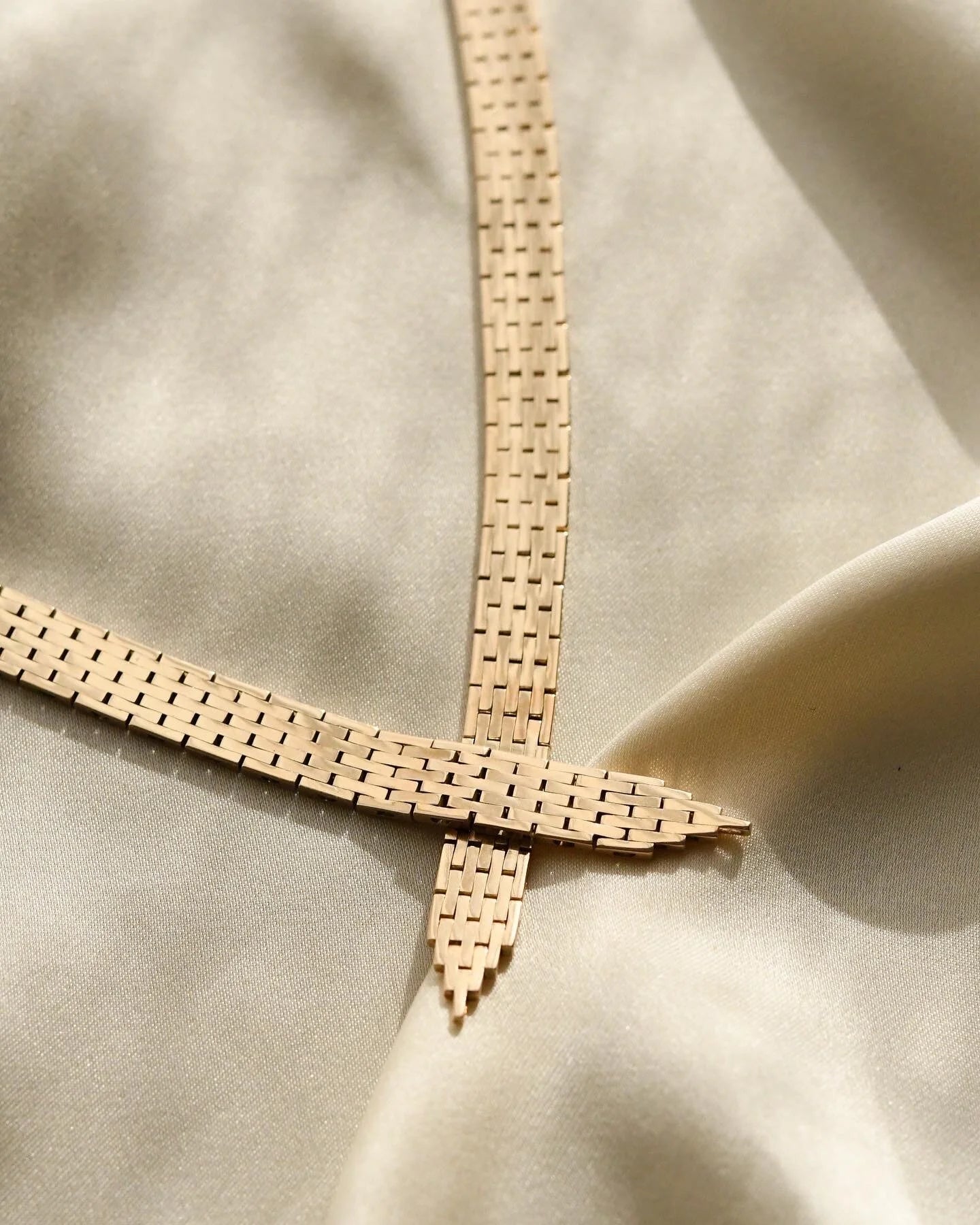 Sexy Brick Link Necklace 14K Gold 1960s