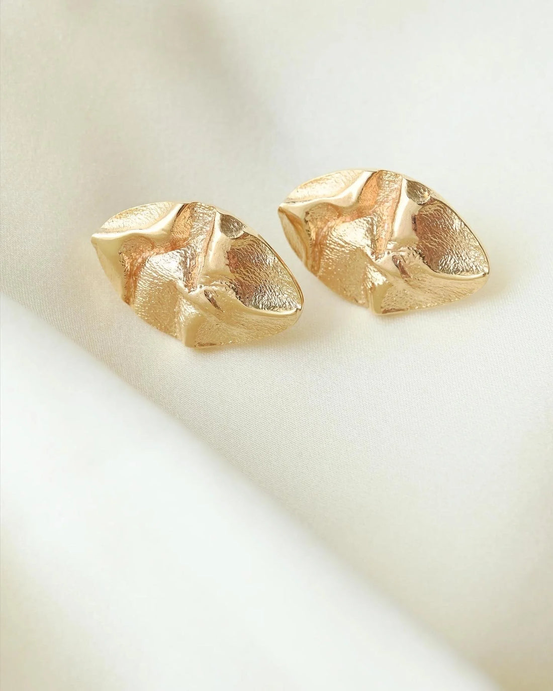 Big Danish Mid Century Organic Shaped Earrings 14K Gold 1970s