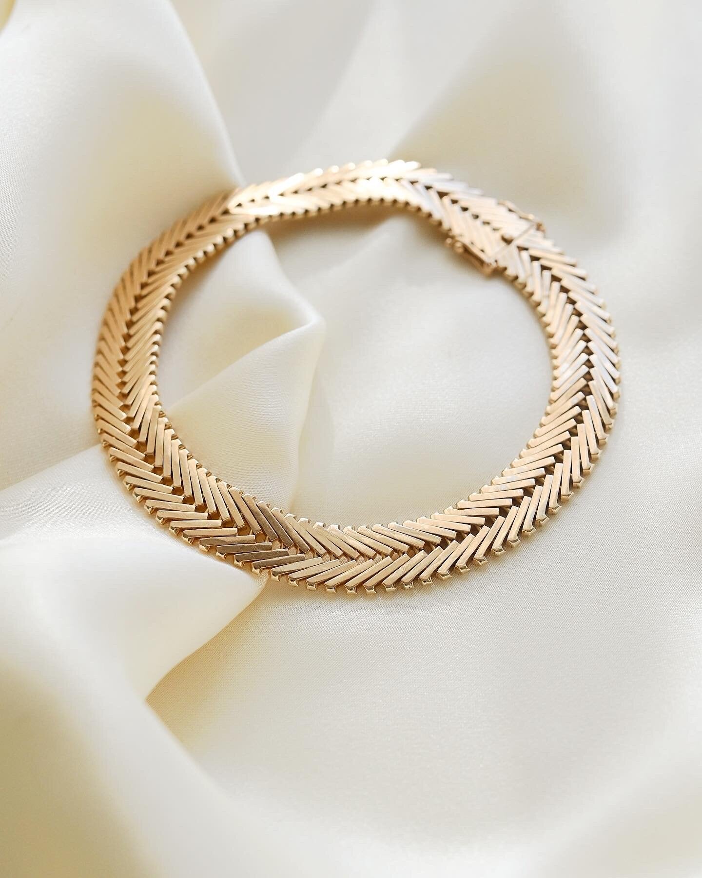 Rare Wider Danish Geneva Vintage Bracelet 14K Gold 1970