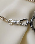 Antique Niello Silver Watch Chain w Horse Shoe and Extra Bolt Clasp 1890