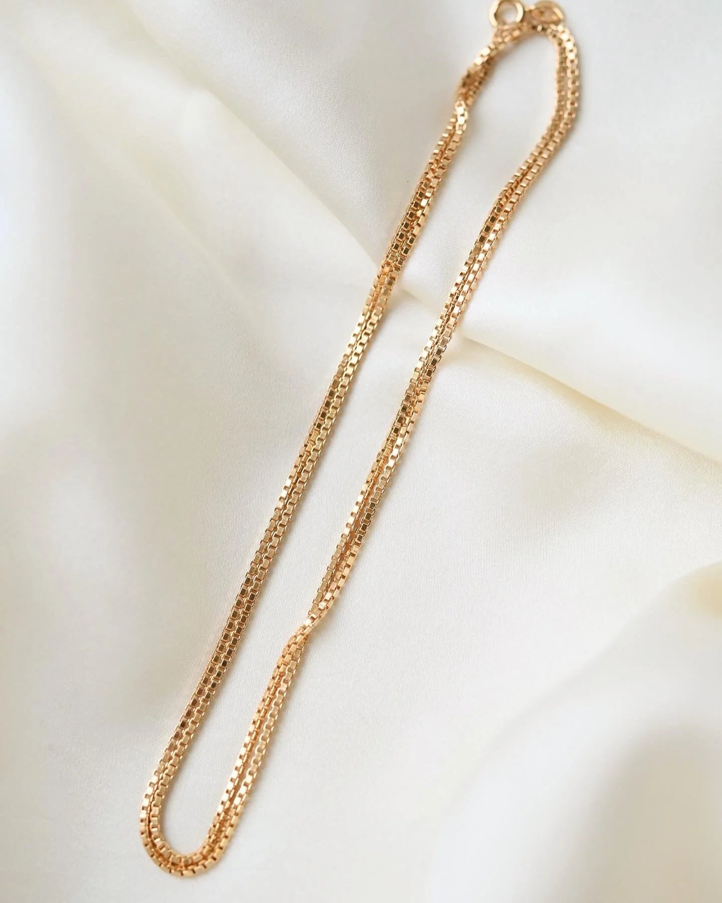 Long Vintage Box Link Chain 18K Gold