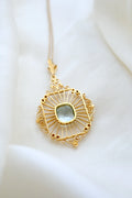 Exquisite Antique Belle Epoque / Art Deco 1916 18K Gold Blue Aquamarine Filigran Pendant
