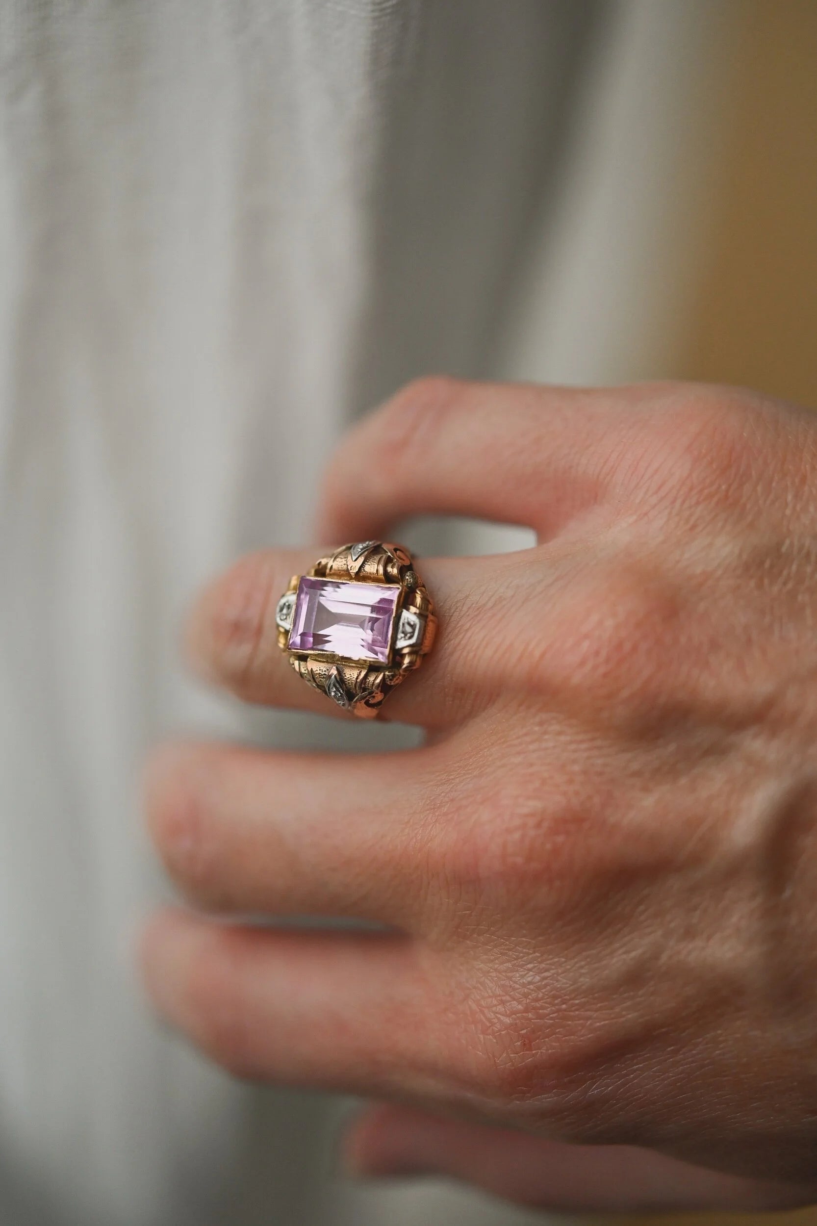 Antique Bubblegum Pink Sapphire Ring 18K Gold 1930s