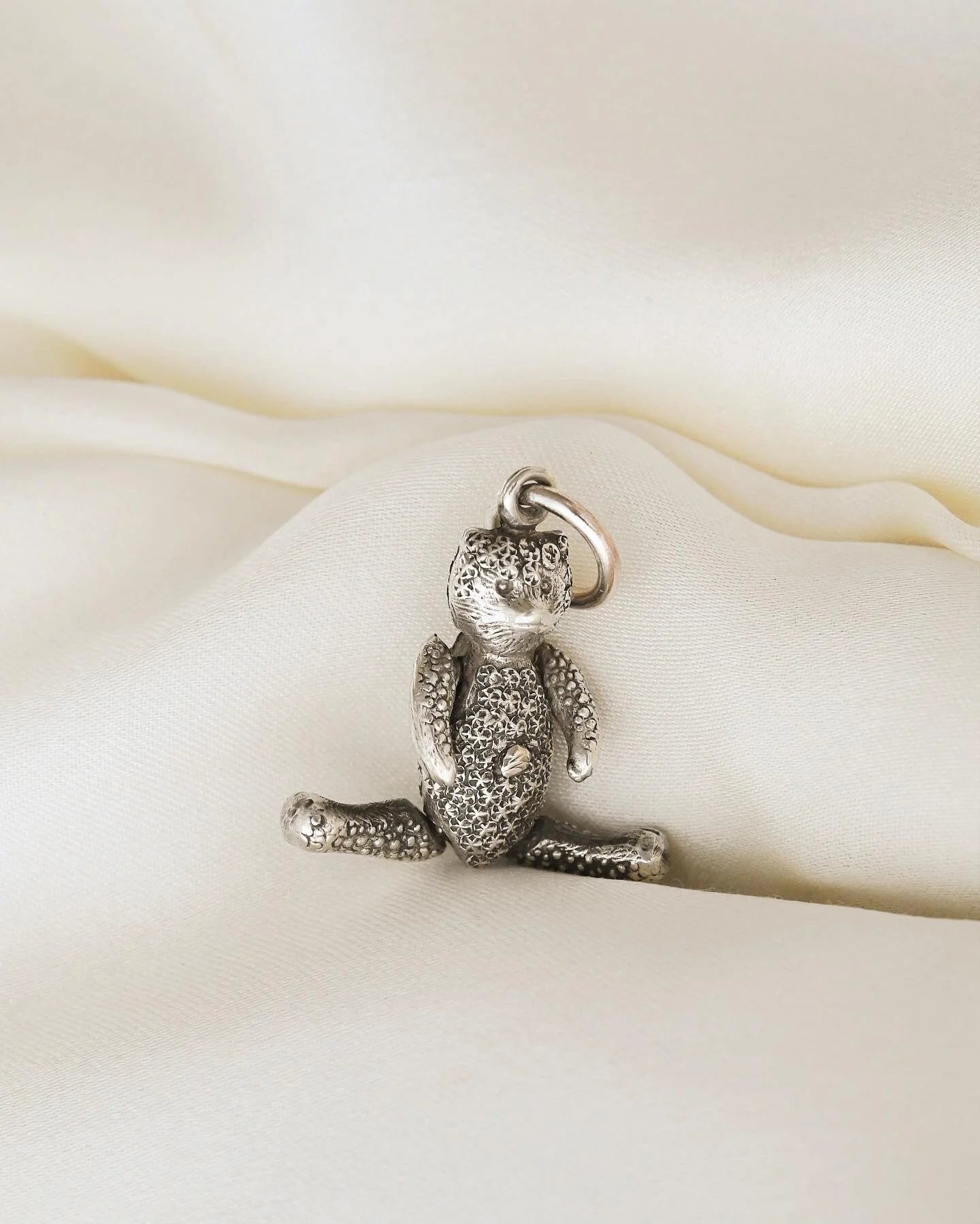 Big Antique Teddy Bear Pendant Silver 1800s