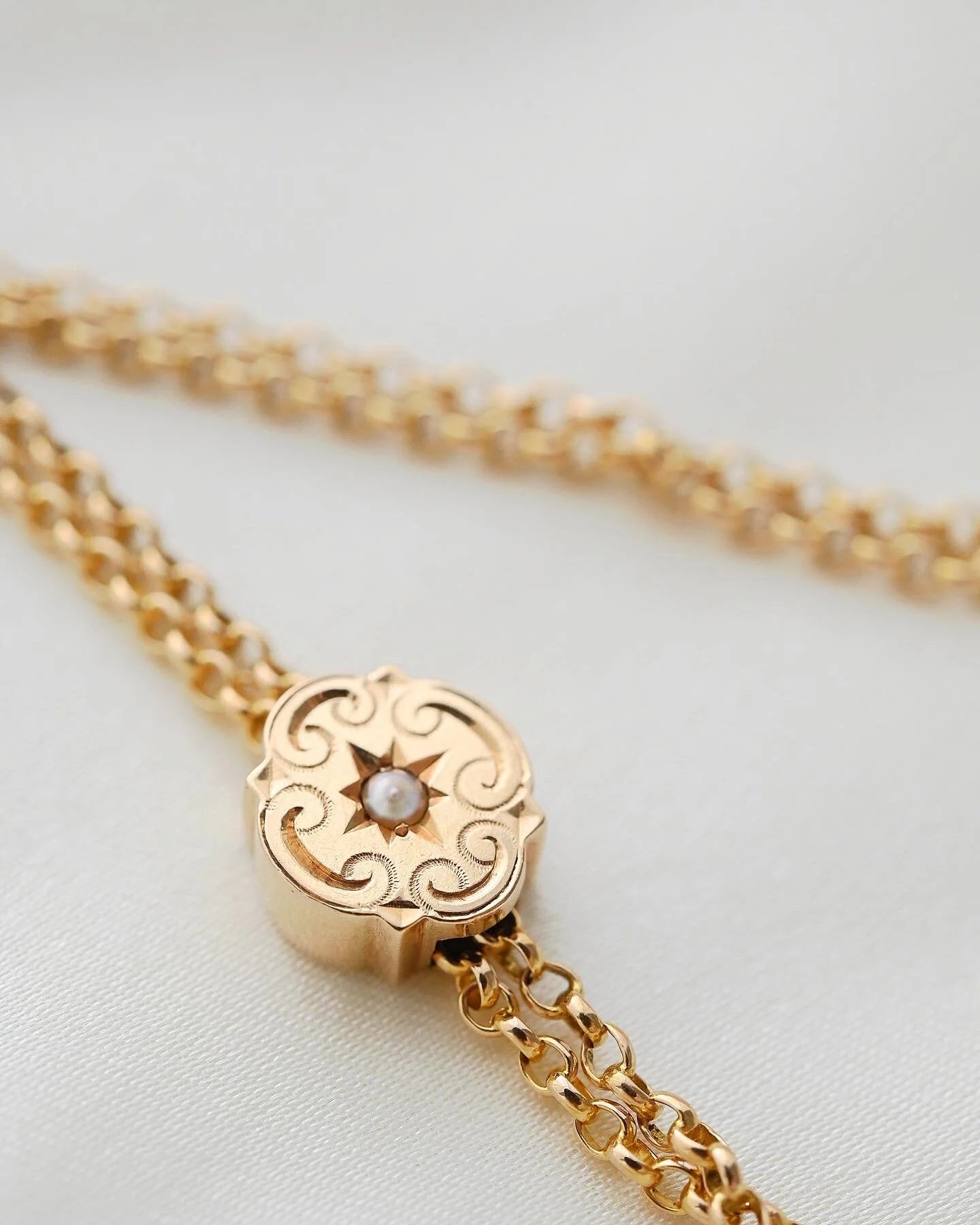 47.3 Inches Antique Long Guard Chain 18K Gold