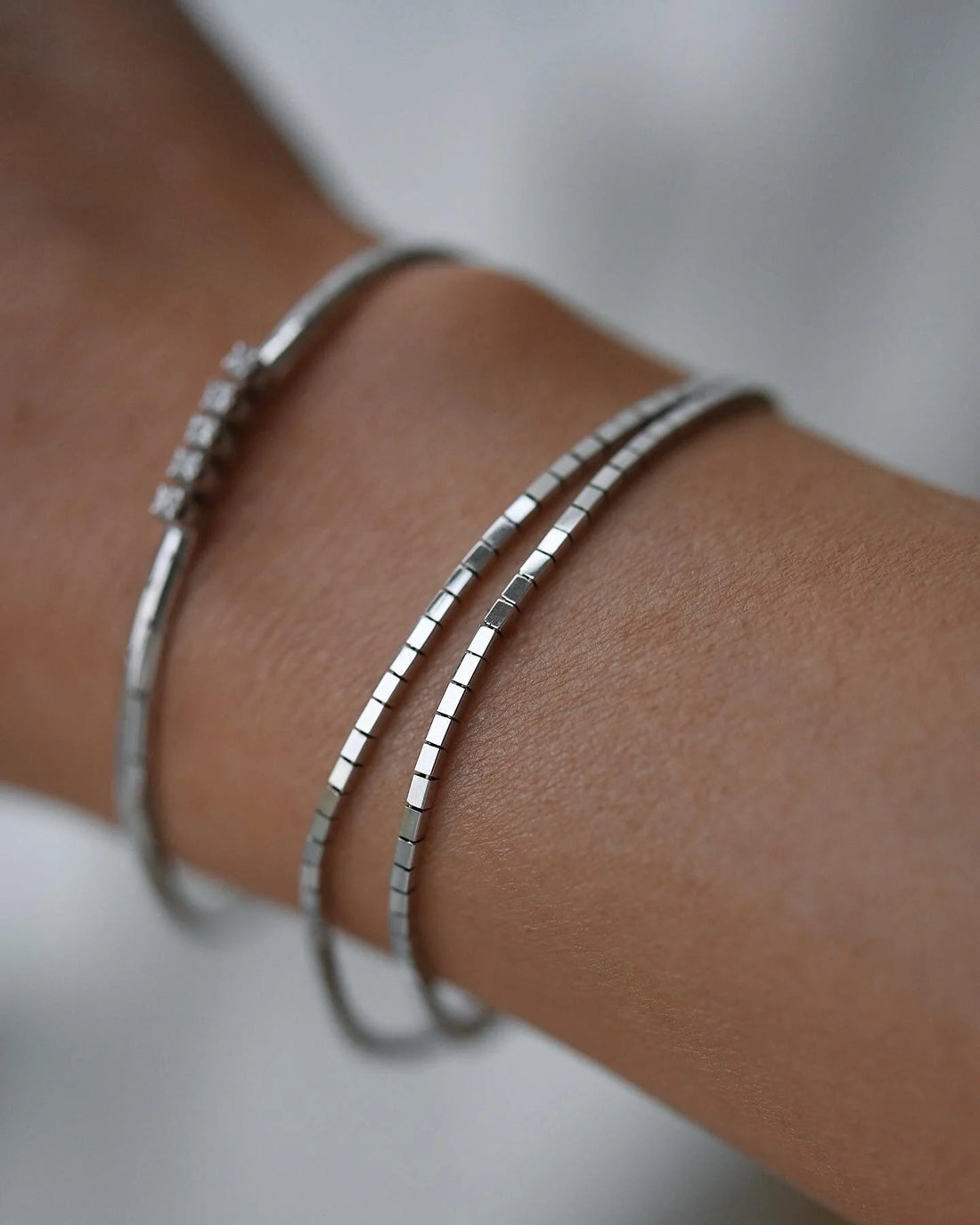 Sparkly White Gold Double Row Bracelet 18K Gold