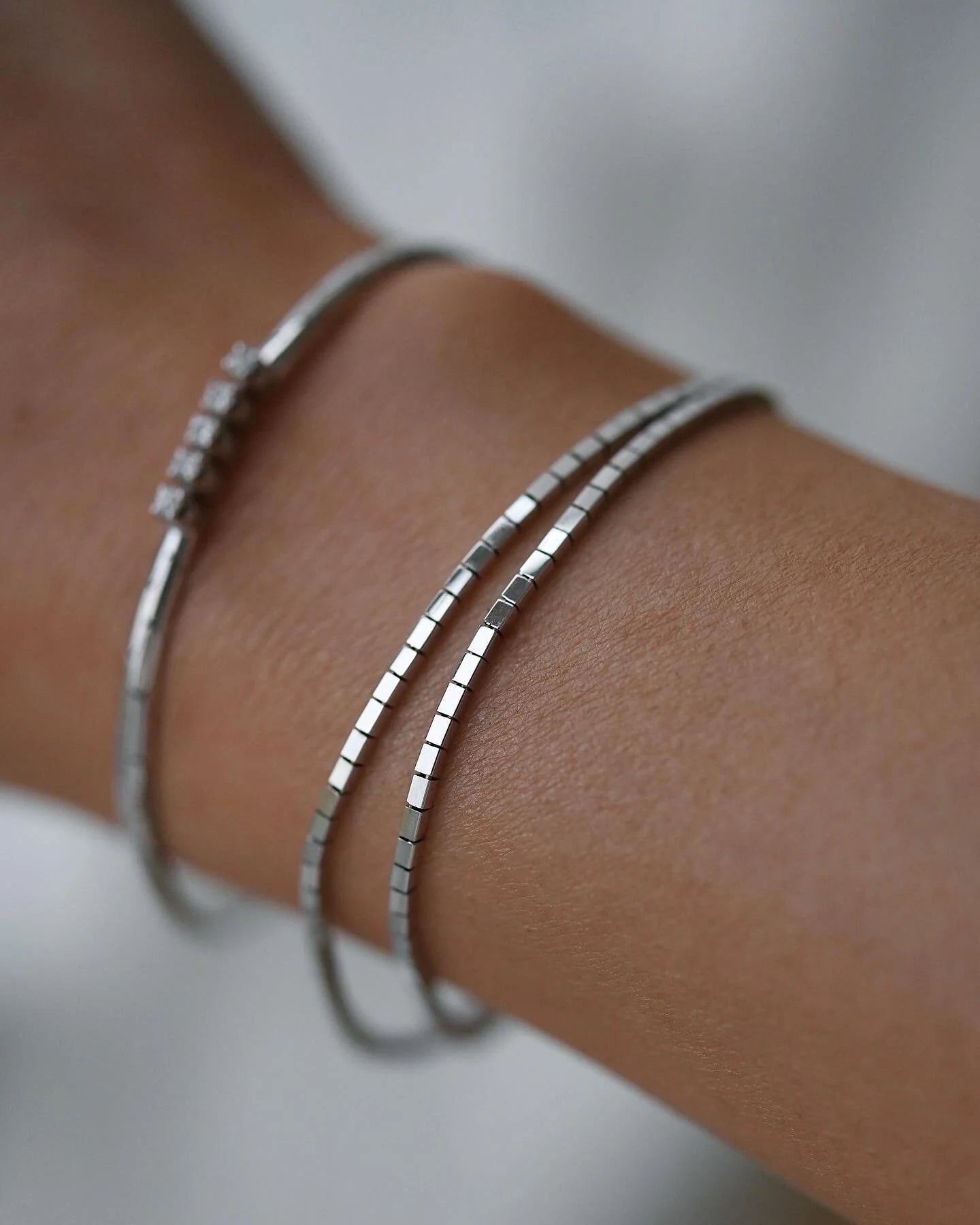 Sparkly White Gold Double Row Bracelet 18K Gold