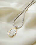 18K Gold Set Carved Mother of Pearl Pendant Vintage