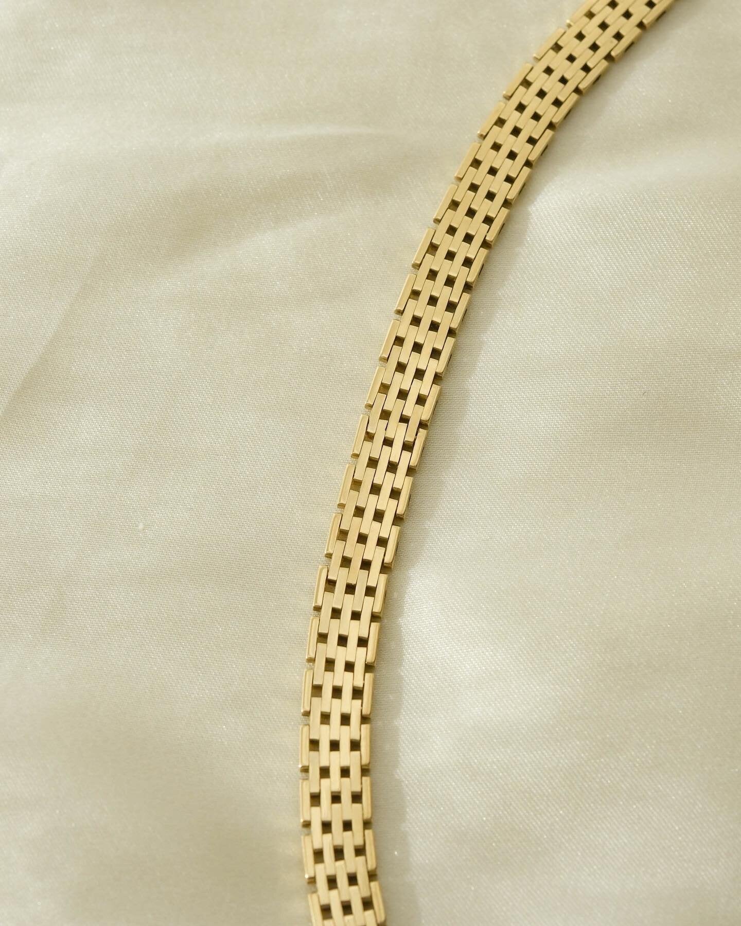 Rare Wide Danish Vintage Brick Link Necklace 14K Gold 1960s