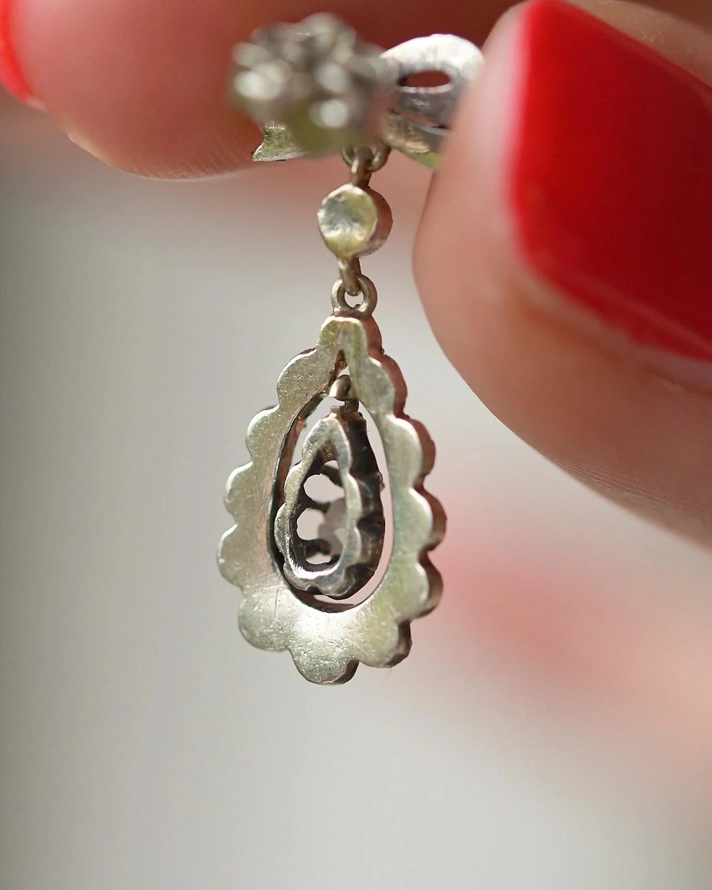 Perfect Antique Rose Cut Diamond Earrings Silver