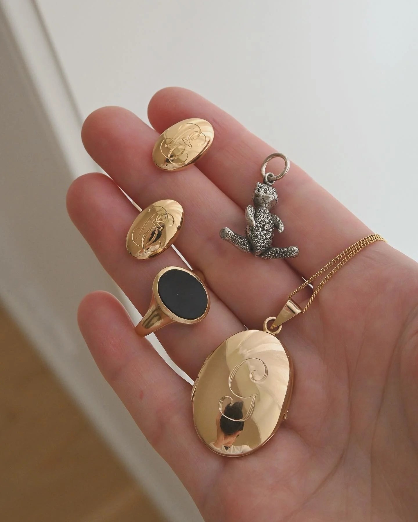 Antique Heavy Swedish G Initial Locket 18K Gold