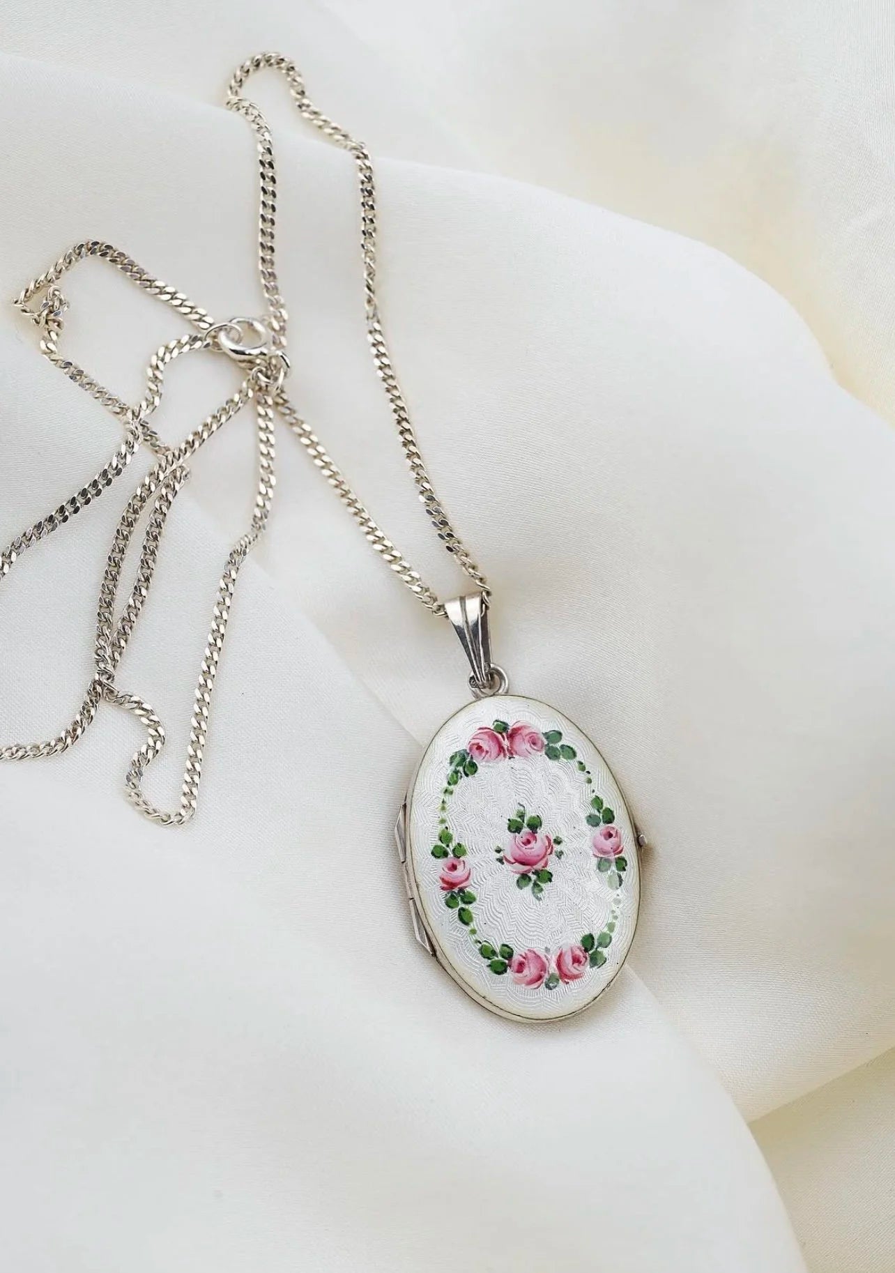 Heartbreakingly Lovely French Locket w Flower Enamel Sterling Silver 1800s