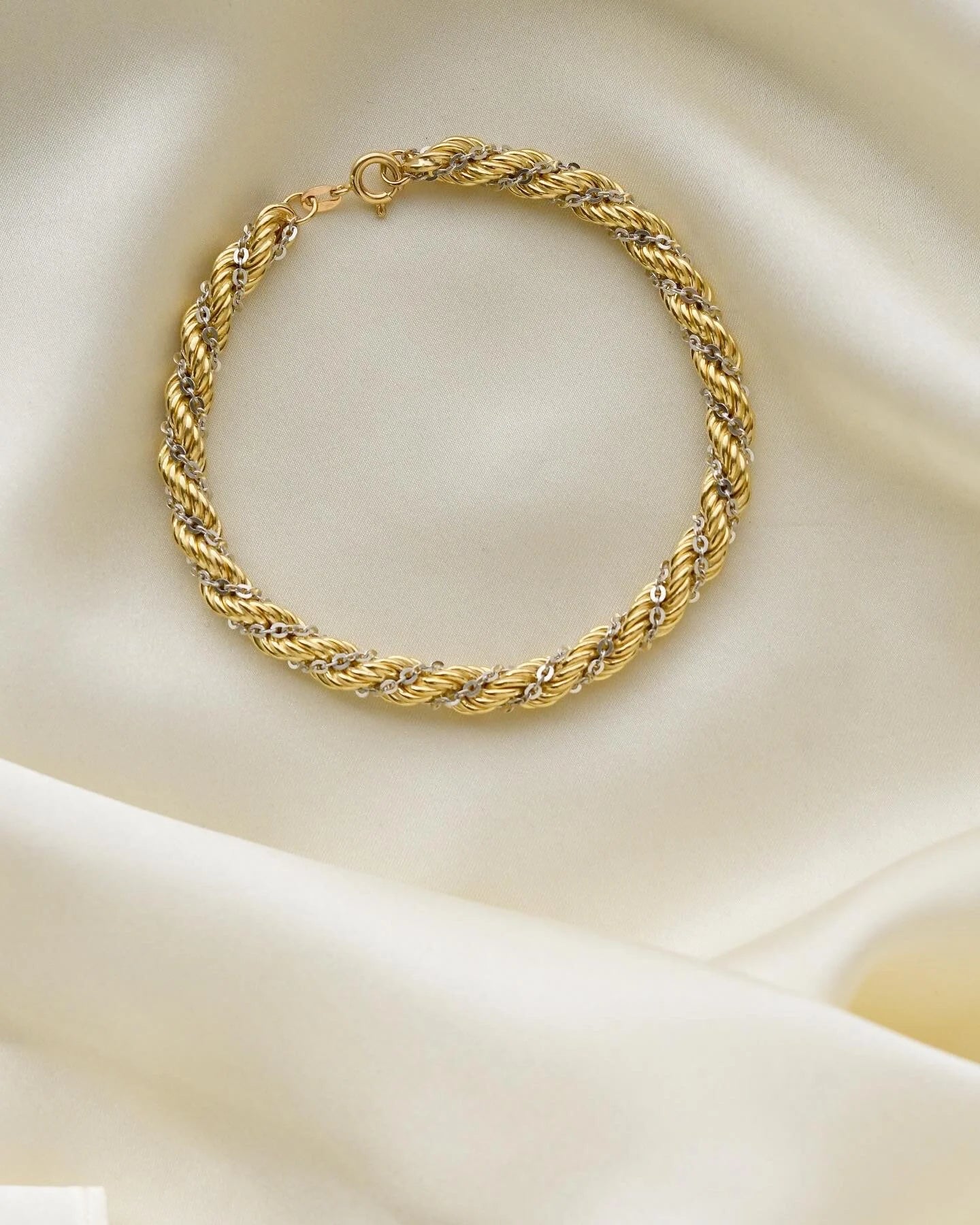 Twisted Two Tone Italian Vintage Bracelet 18K Gold 1970s
